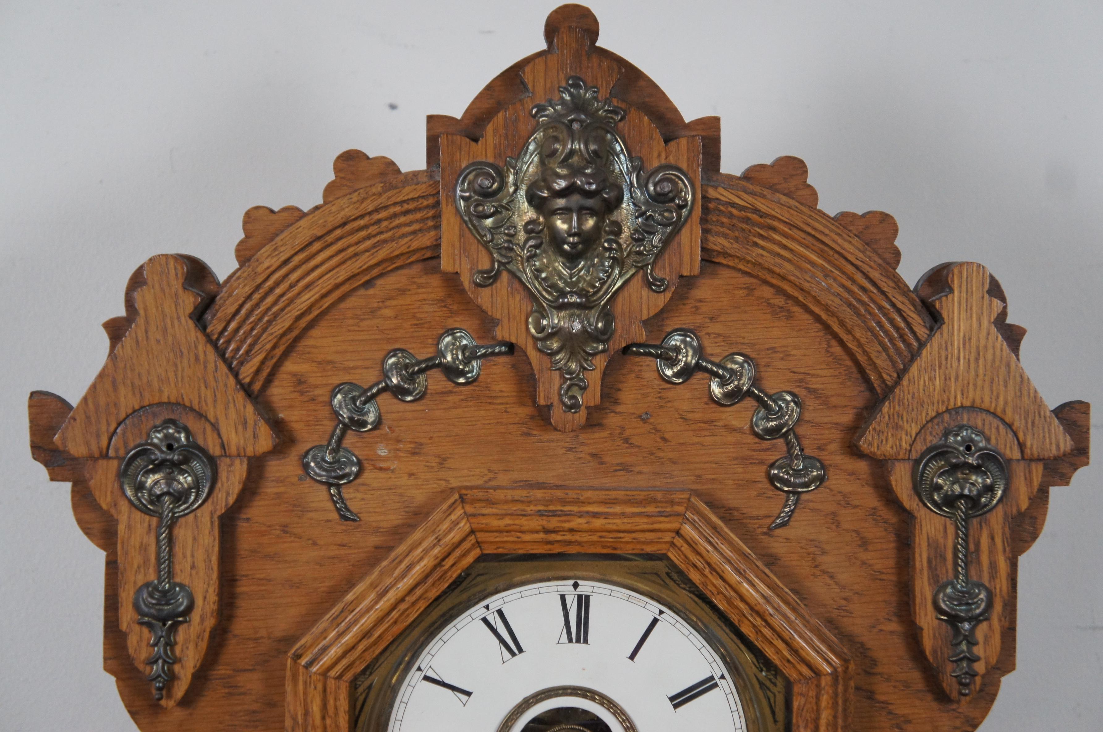 Antique Victorian Seth Thomas Quartersawn Oak Mantel Clock Ormolu 1