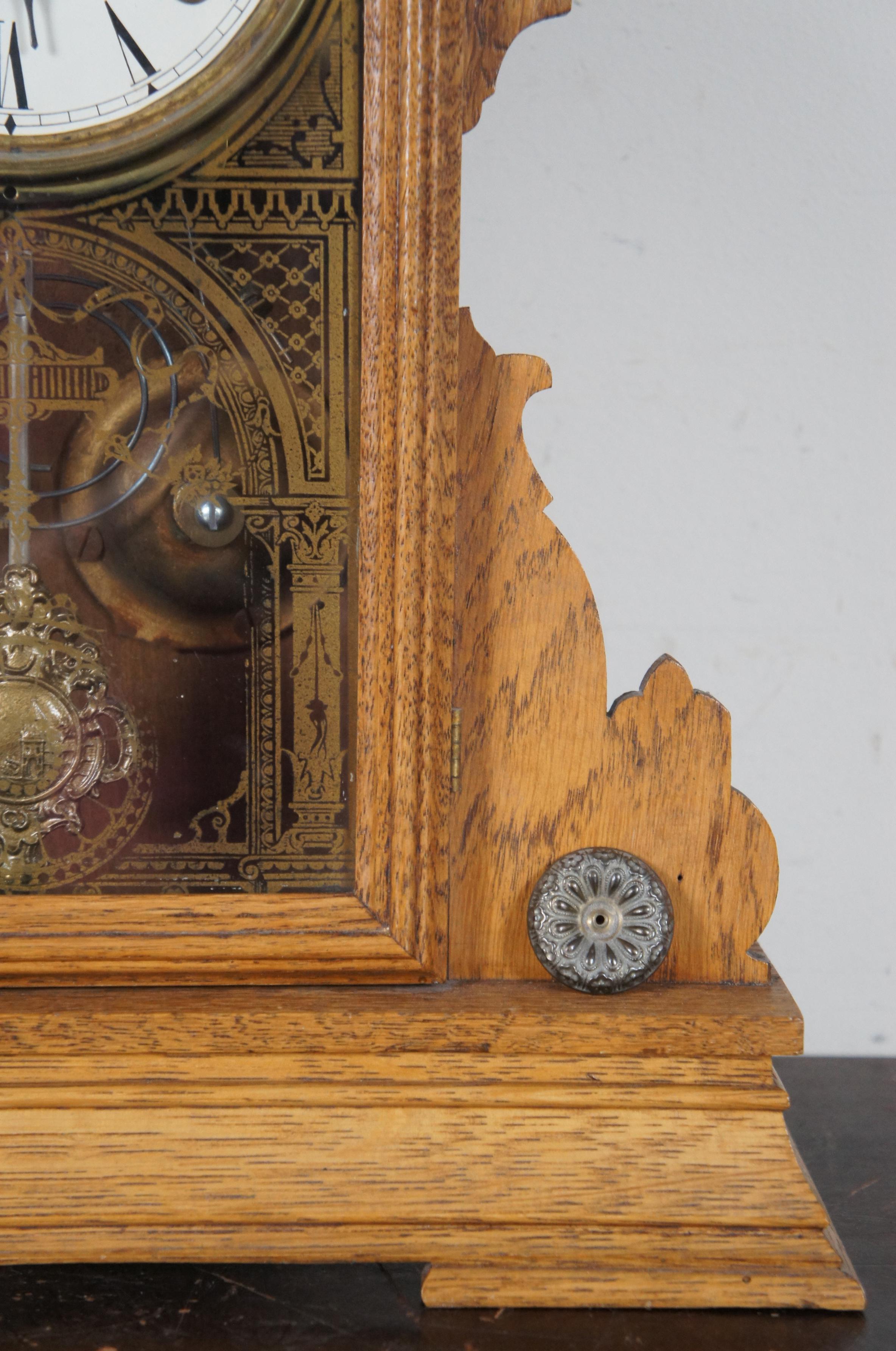 Antique Victorian Seth Thomas Quartersawn Oak Mantel Clock Ormolu 2