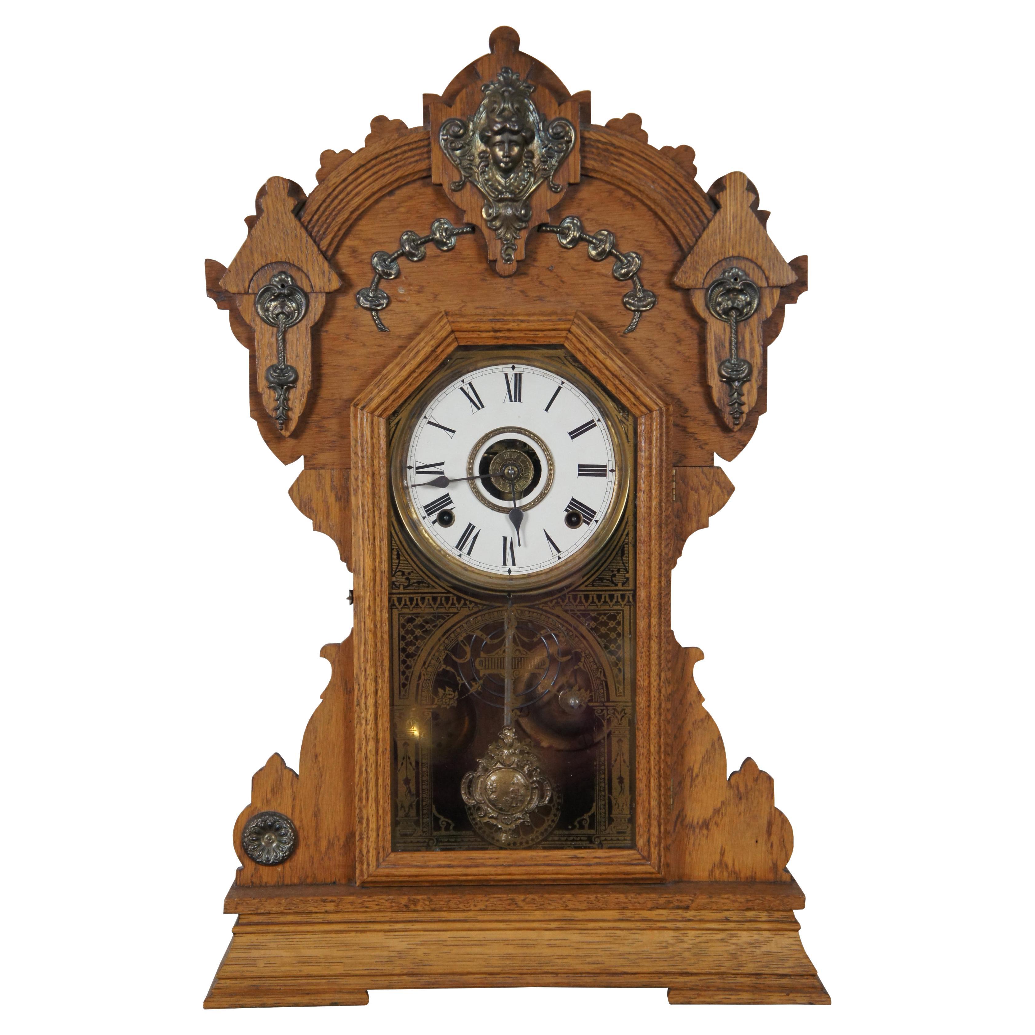 Antique Victorian Seth Thomas Quartersawn Oak Mantel Clock Ormolu