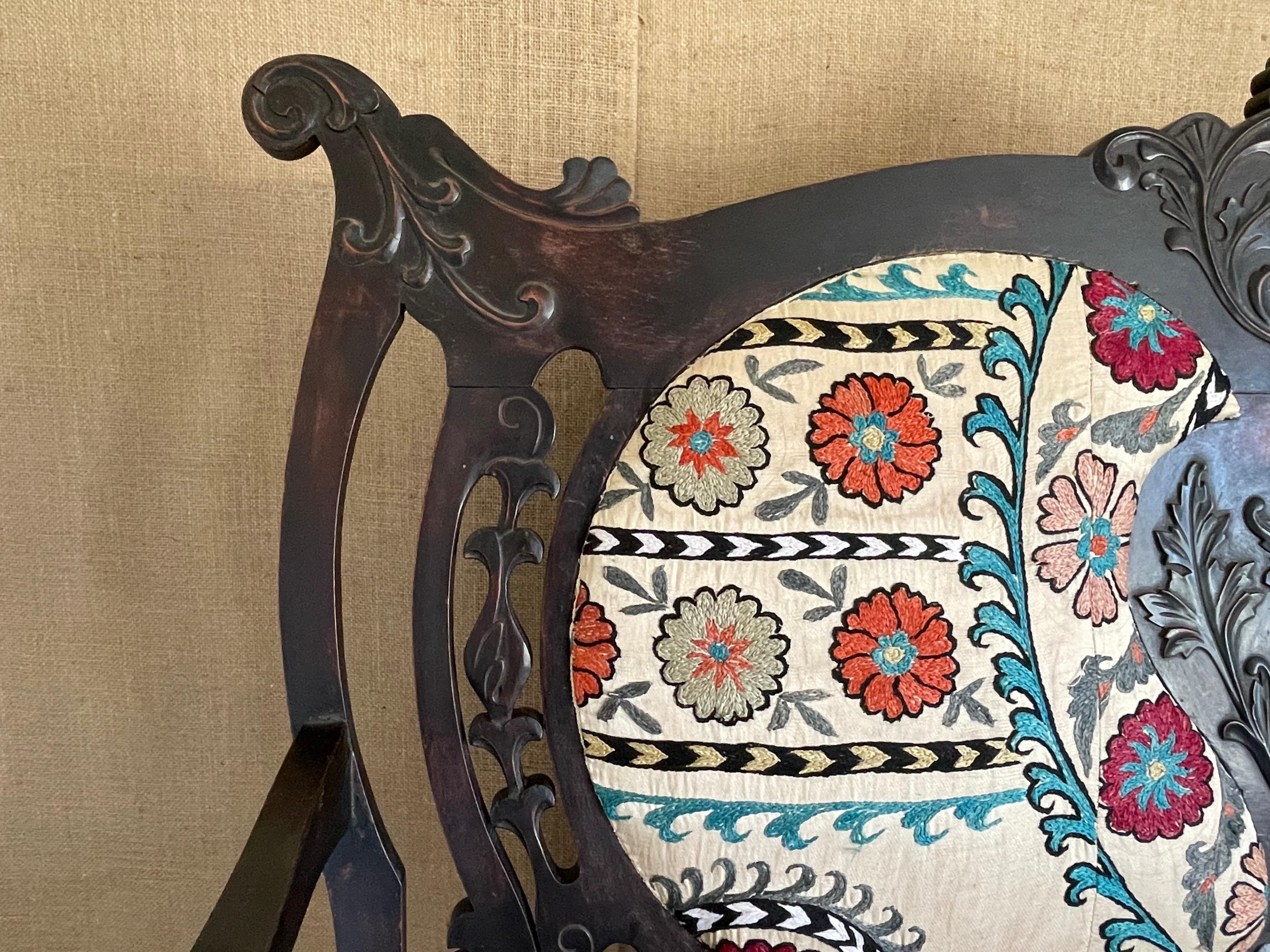 Embroidered Antique Victorian Settee For Sale