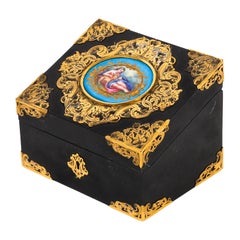 Coffret à bijoux victorien ancien à monture de Sèvres et d'orfèvrerie 19ème siècle