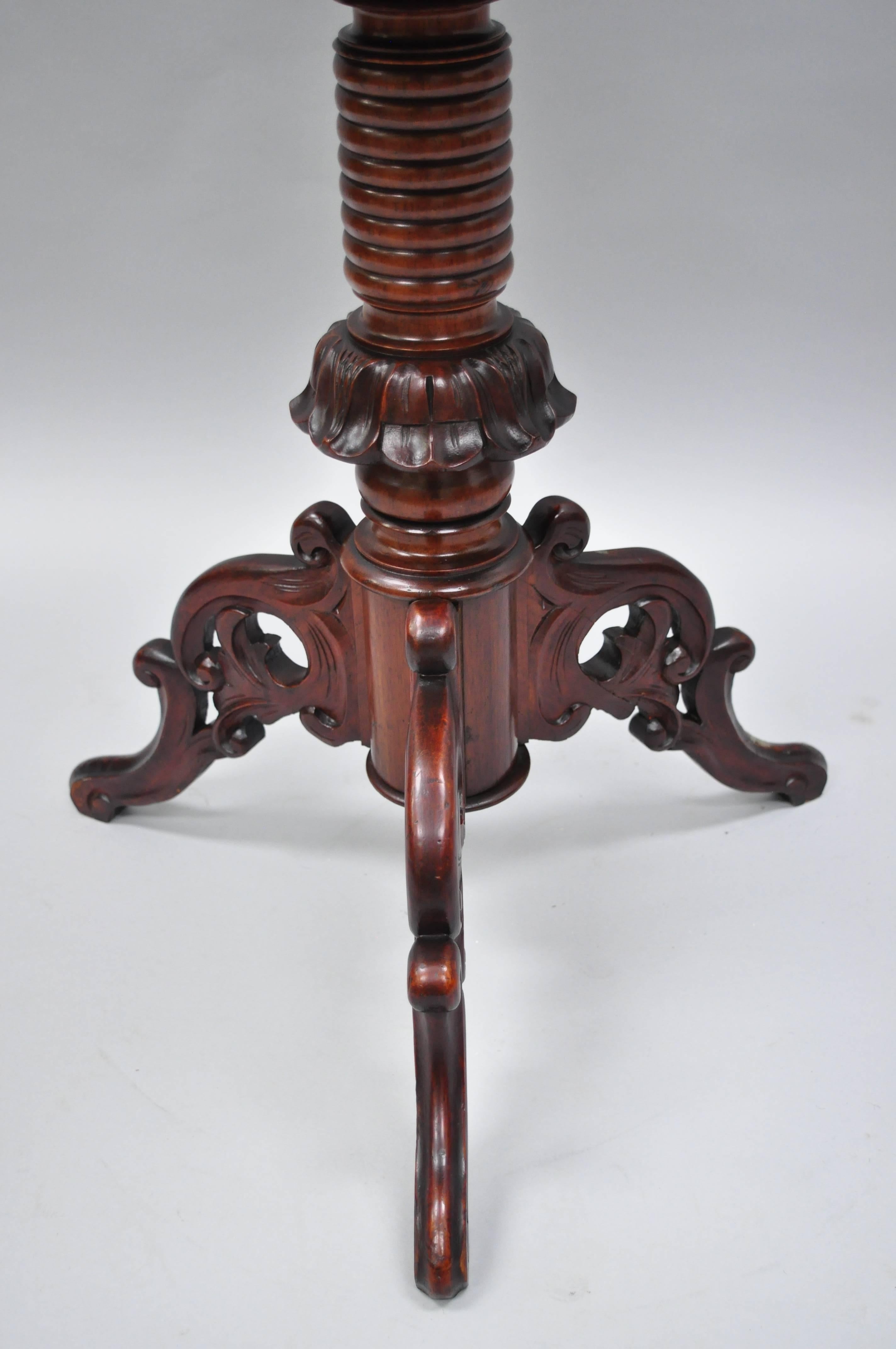 Antique Victorian Sewing Stand Side Table Crotch Mahogany and Walnut Flip Top 1