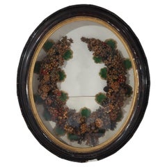 Antique Victorian Shadow Box Wall Hanging With Wax Wreath C1900