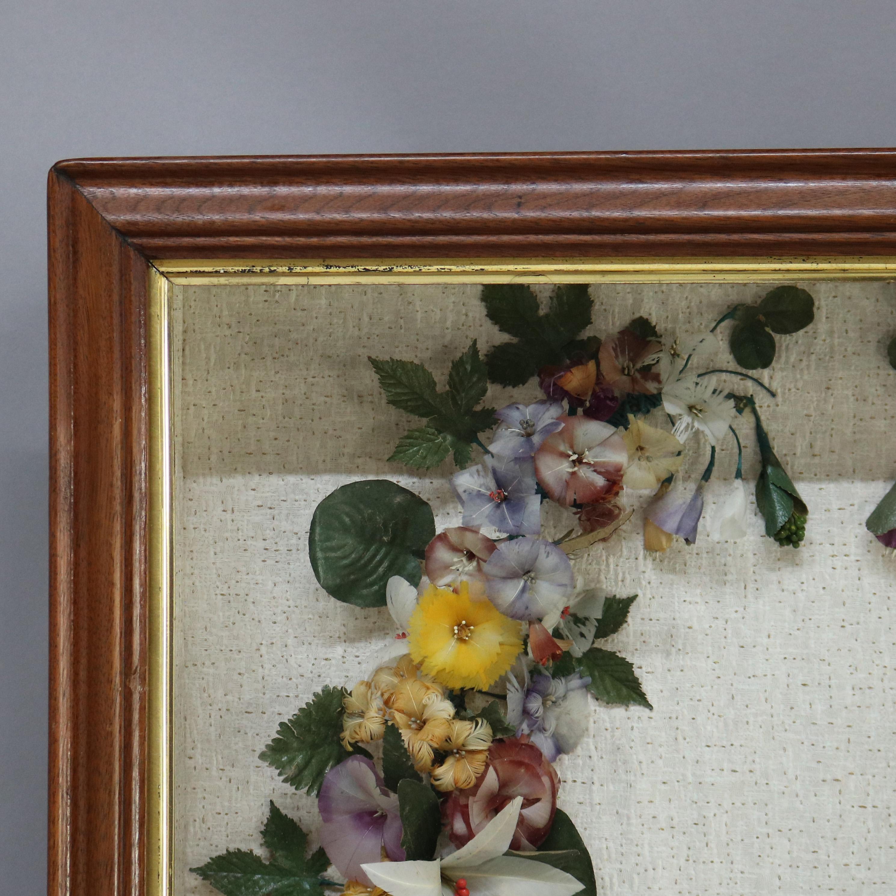 Antique Victorian Shadow Box with Floral Wreath C1890 In Good Condition For Sale In Big Flats, NY
