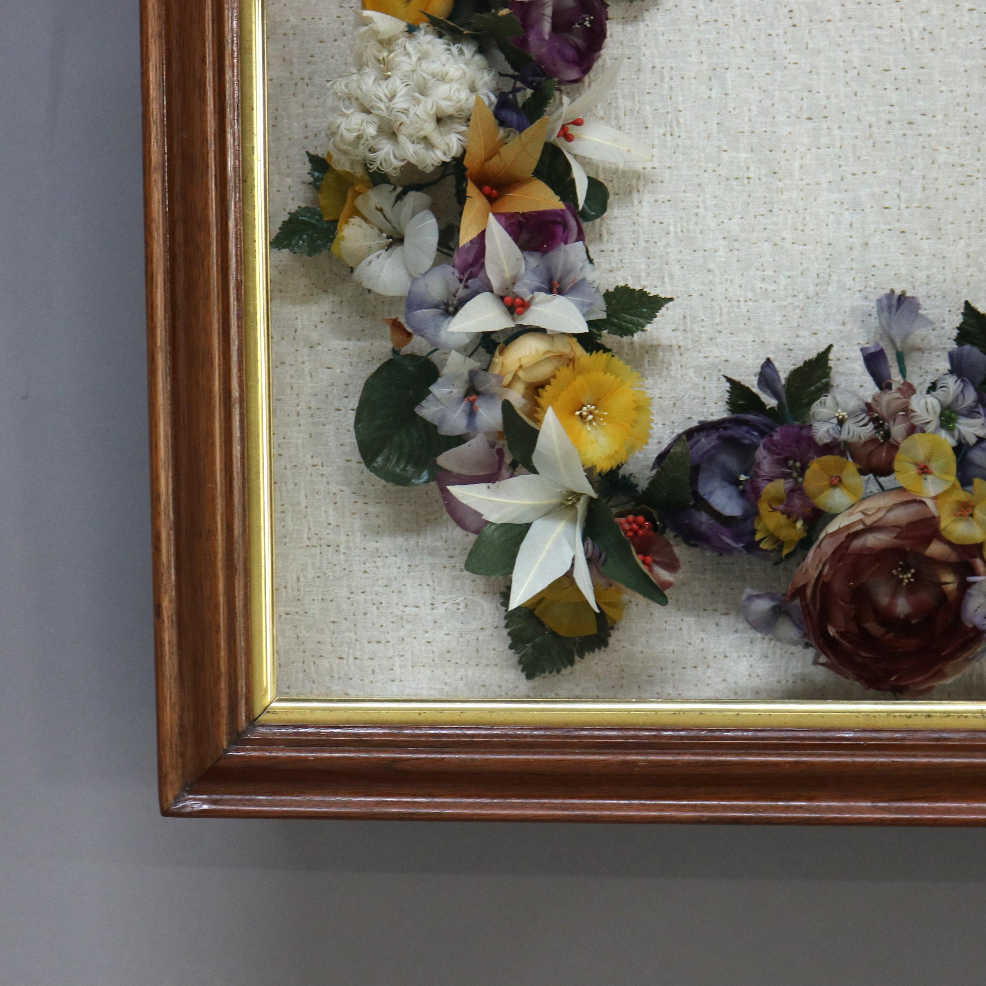 19th Century Antique Victorian Shadow Box with Floral Wreath C1890 For Sale