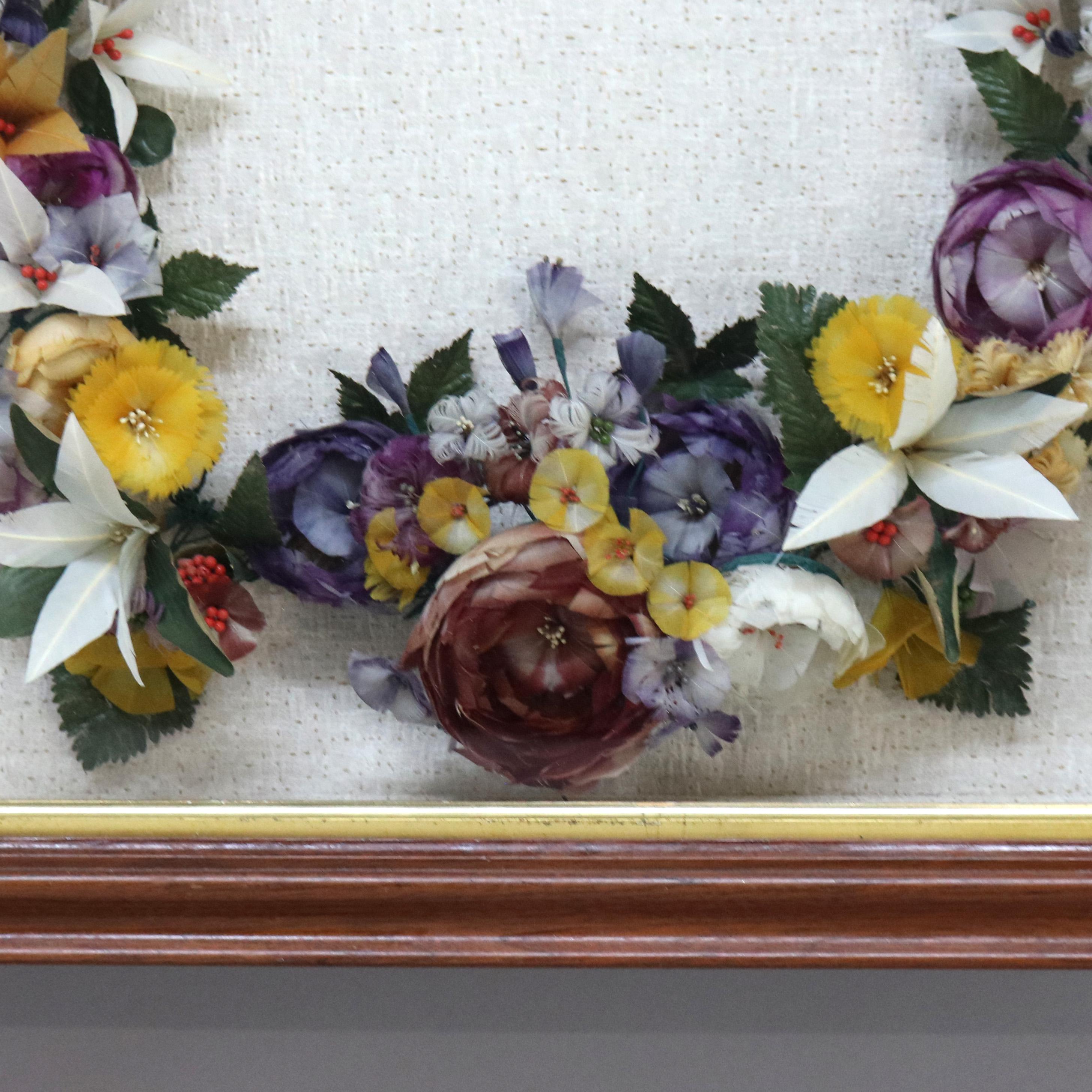Wood Antique Victorian Shadow Box with Floral Wreath C1890 For Sale