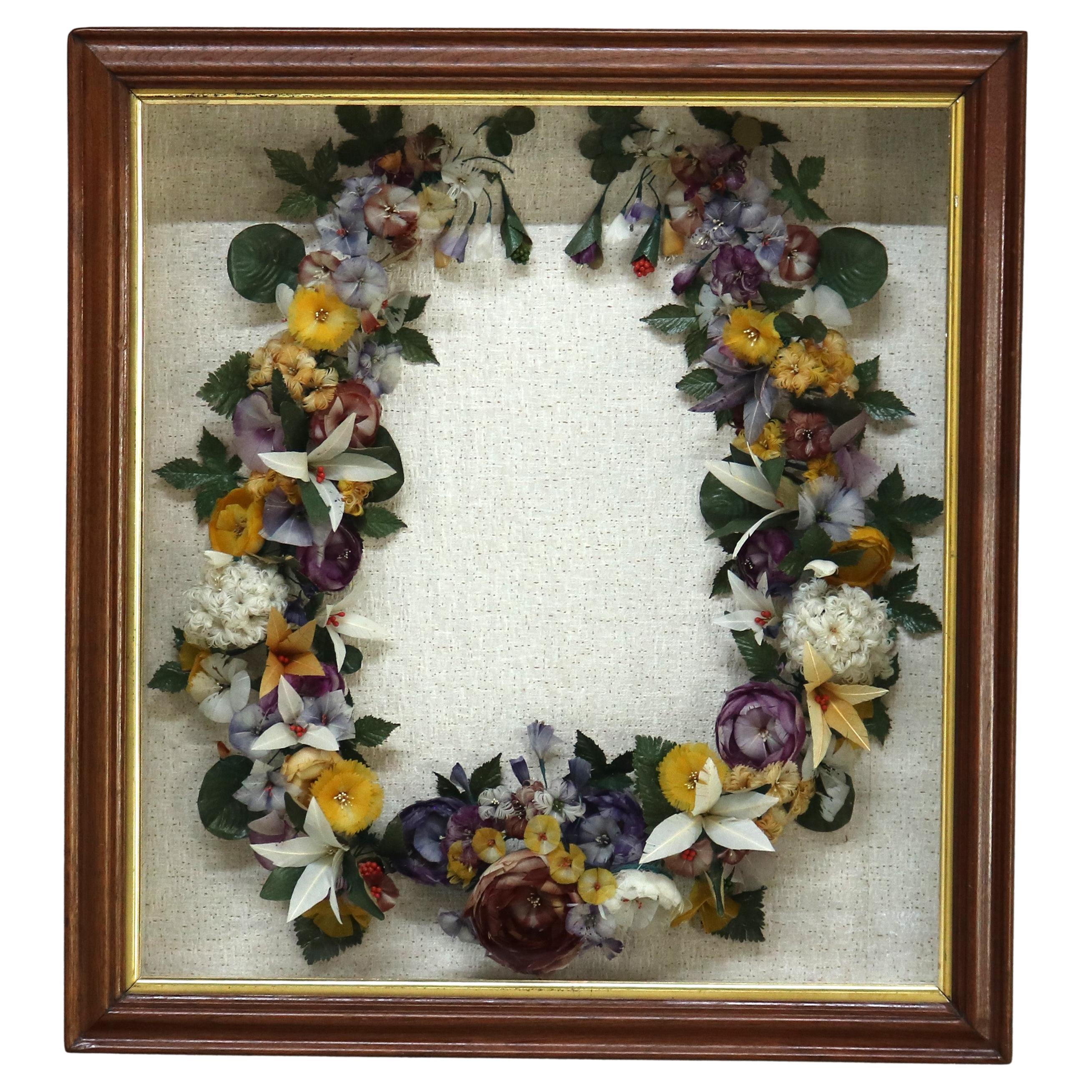 Antique Victorian Shadow Box with Floral Wreath C1890