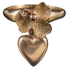 Antique Victorian Shamrock Ring 9 Carat Gold Heart Charm, circa 1880