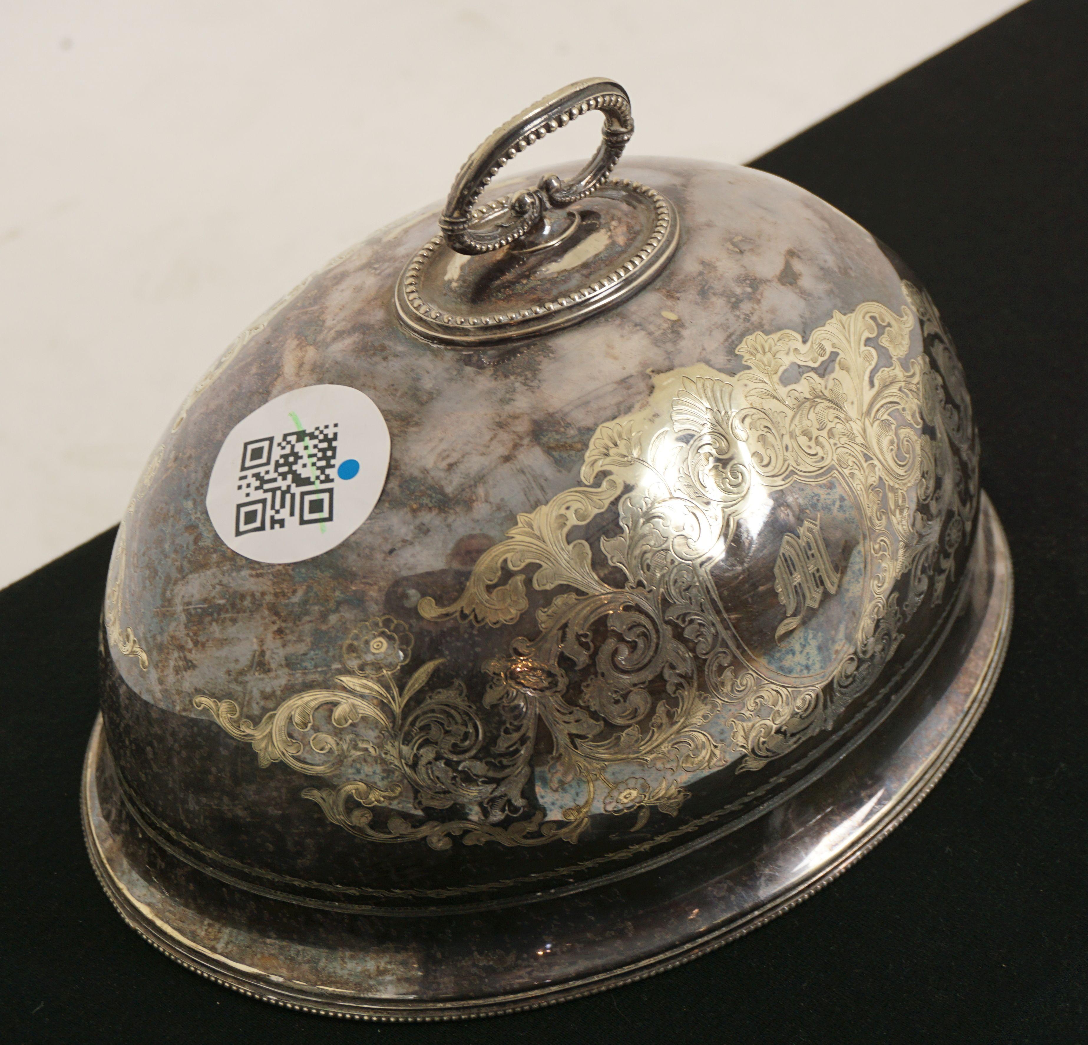 English Antique Victorian Sheffield Silver Plate Dome or Food Cover, England 1890, H626