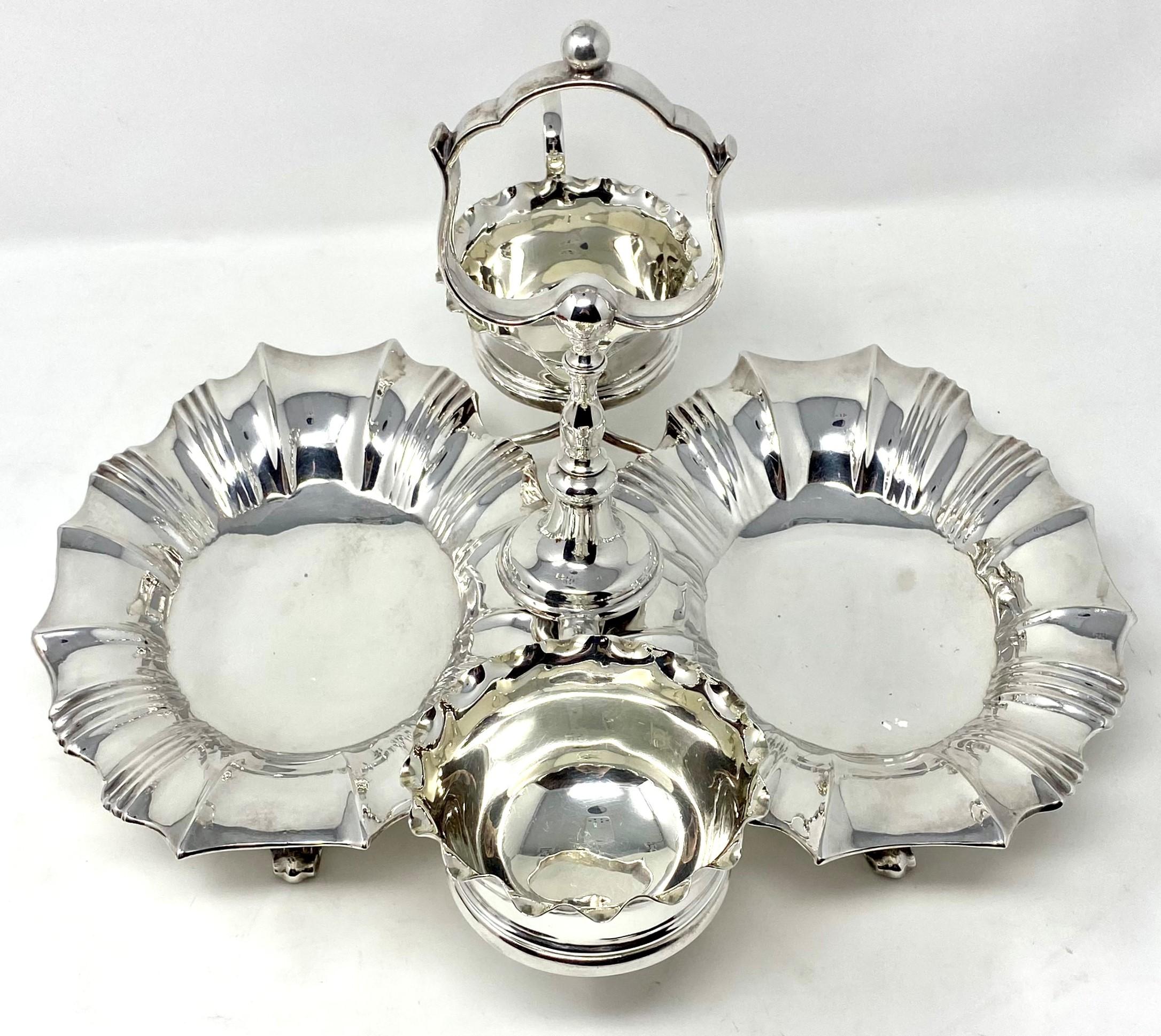 English Antique Victorian Sheffield Silver-Plated Strawberry Server w/ Sugar and Creamer