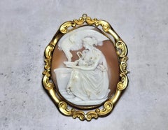 Antique Victorian Shell Cameo Brooch Hebe Feeding the Eagle of Zeus