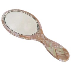 Antique Victorian Shell Inlaid Vanity Dressing Table Hand Mirror