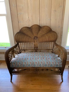 Antique Victorian Shellback Wicker Settee and Chair