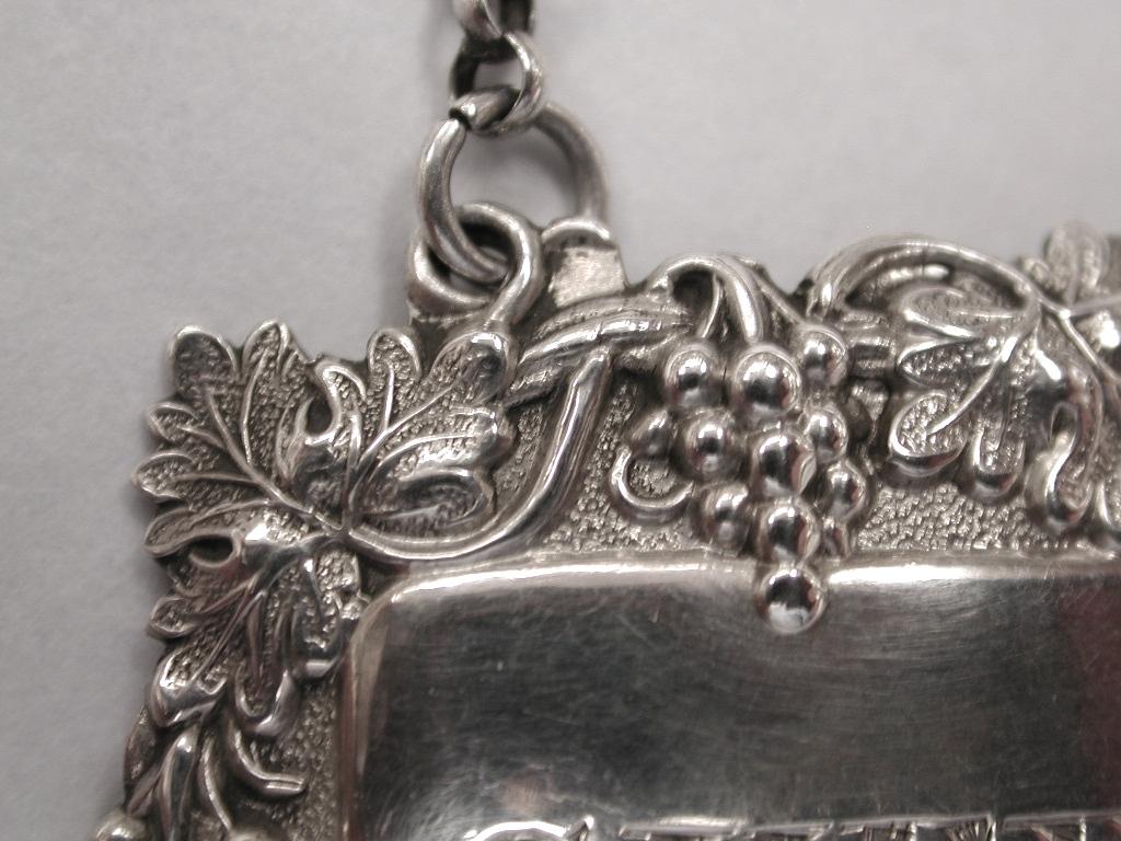 Sterling Silver Antique Victorian Sherry Label Dated 1851, Made by Yapp & Woodward of Birmingham
