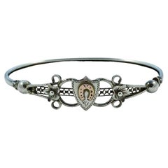 Antique Victorian Shield Horseshoe Flower Silver Bangle Bracelet