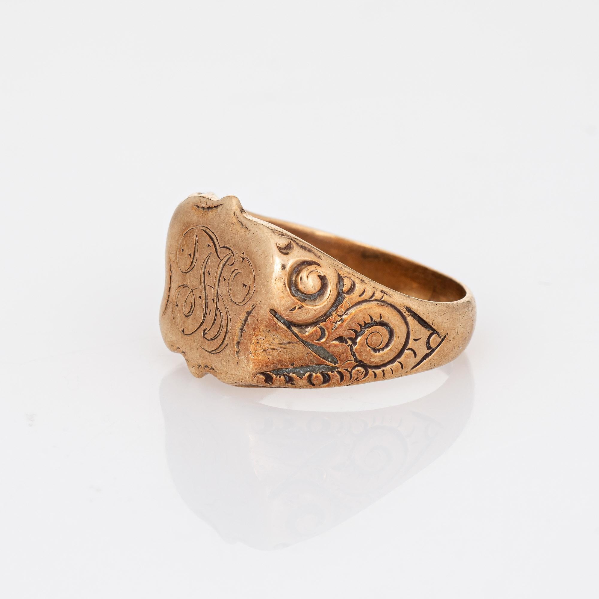 Anello con scudo vittoriano antico in oro rosa 14k Gioielli d'epoca In condizioni buone in vendita a Torrance, CA