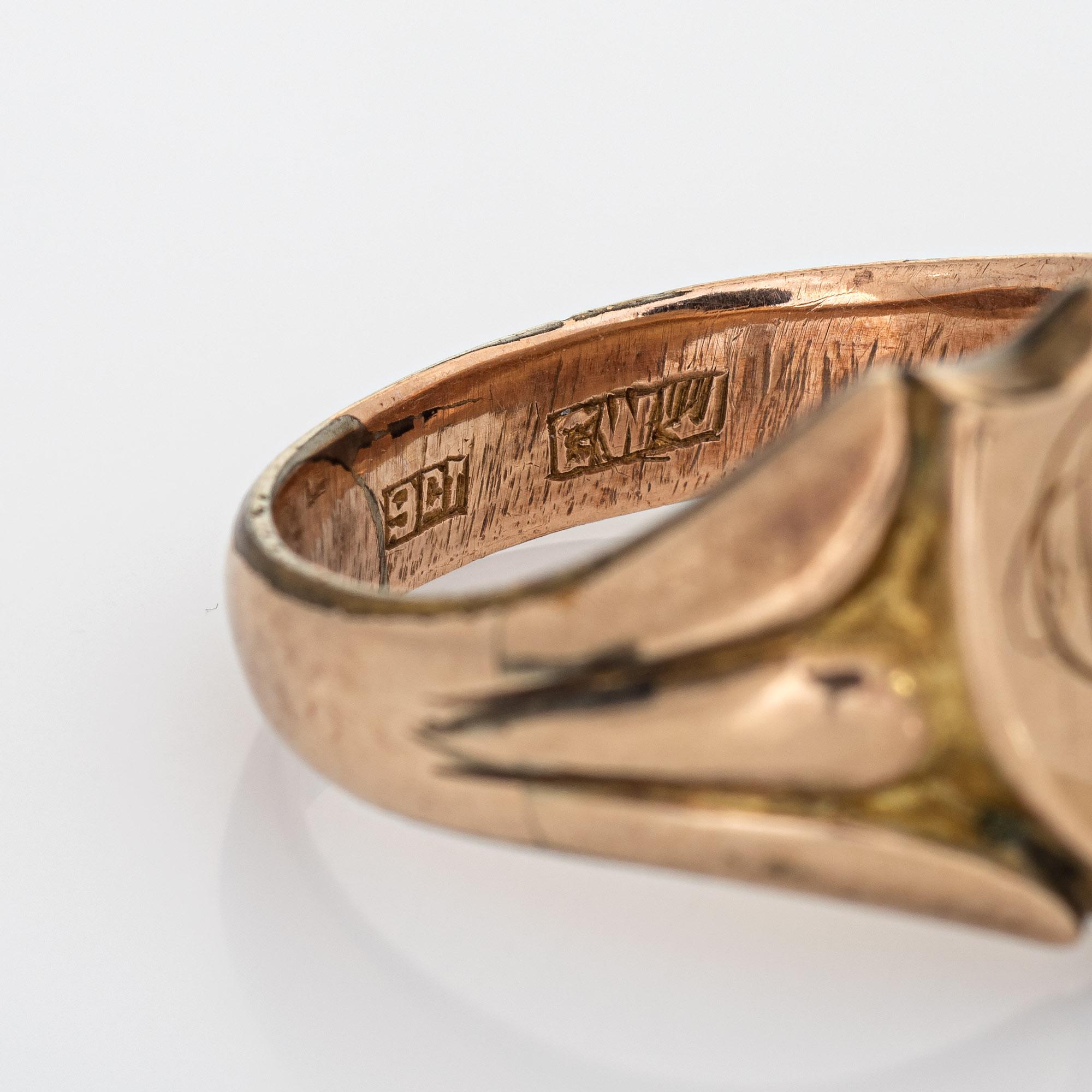 Antique Victorian Shield Signet Ring 9k Rose Gold Vintage Fine Jewelry 3