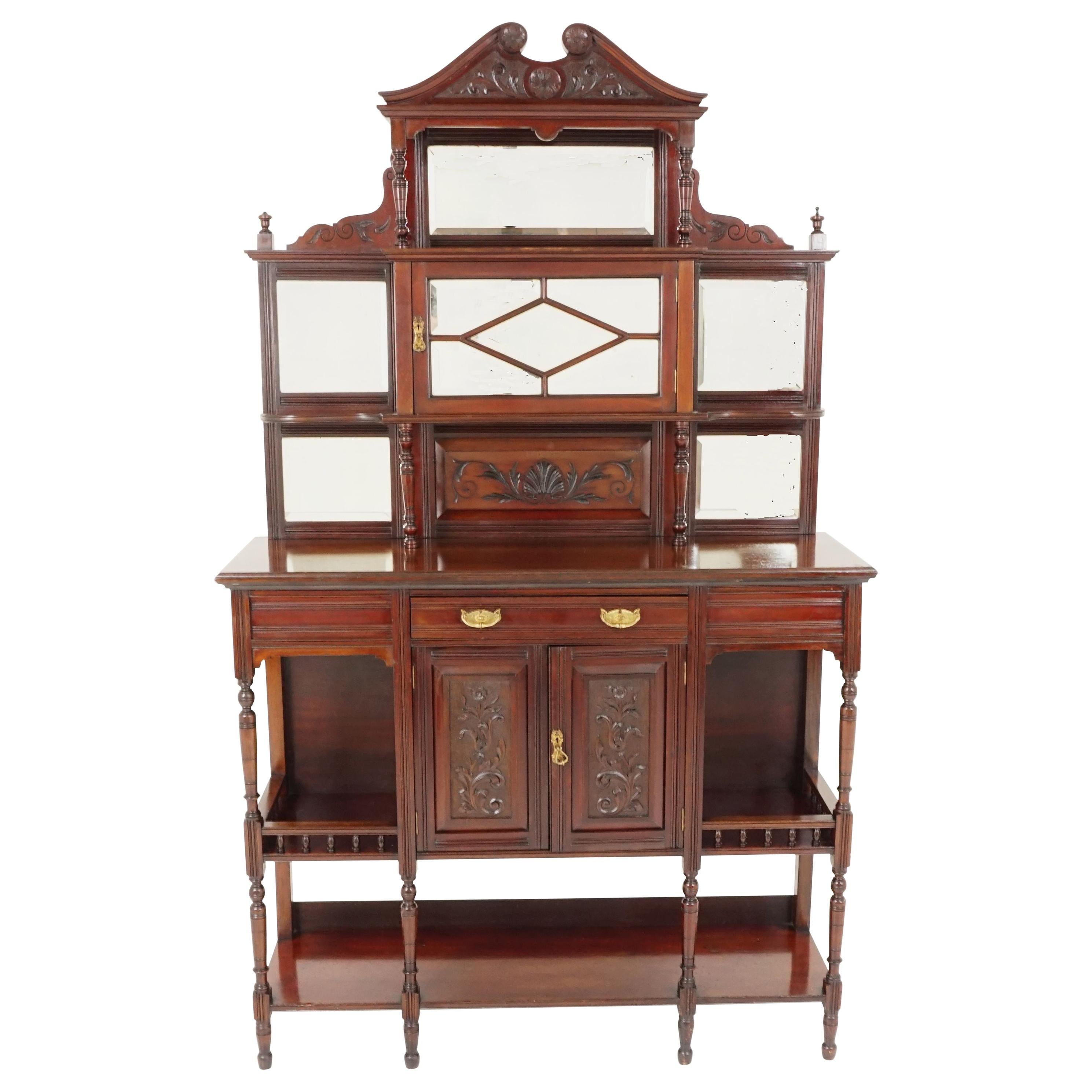 Antique Victorian Side Cabinet, Walnut Display Cabinet, Scotland 1880, H198