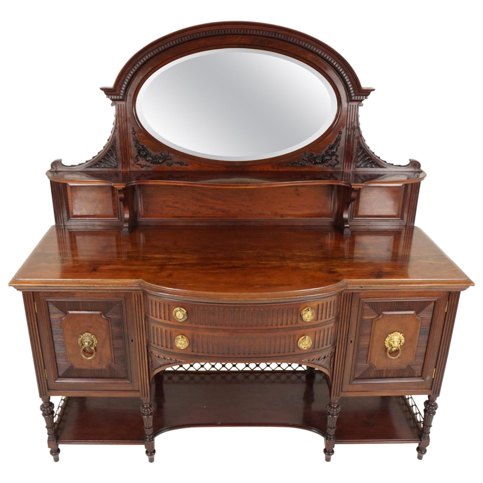 Antique Victorian Sideboard, Walnut, Mirror Back, Buffet, Scotland 1890, B1932