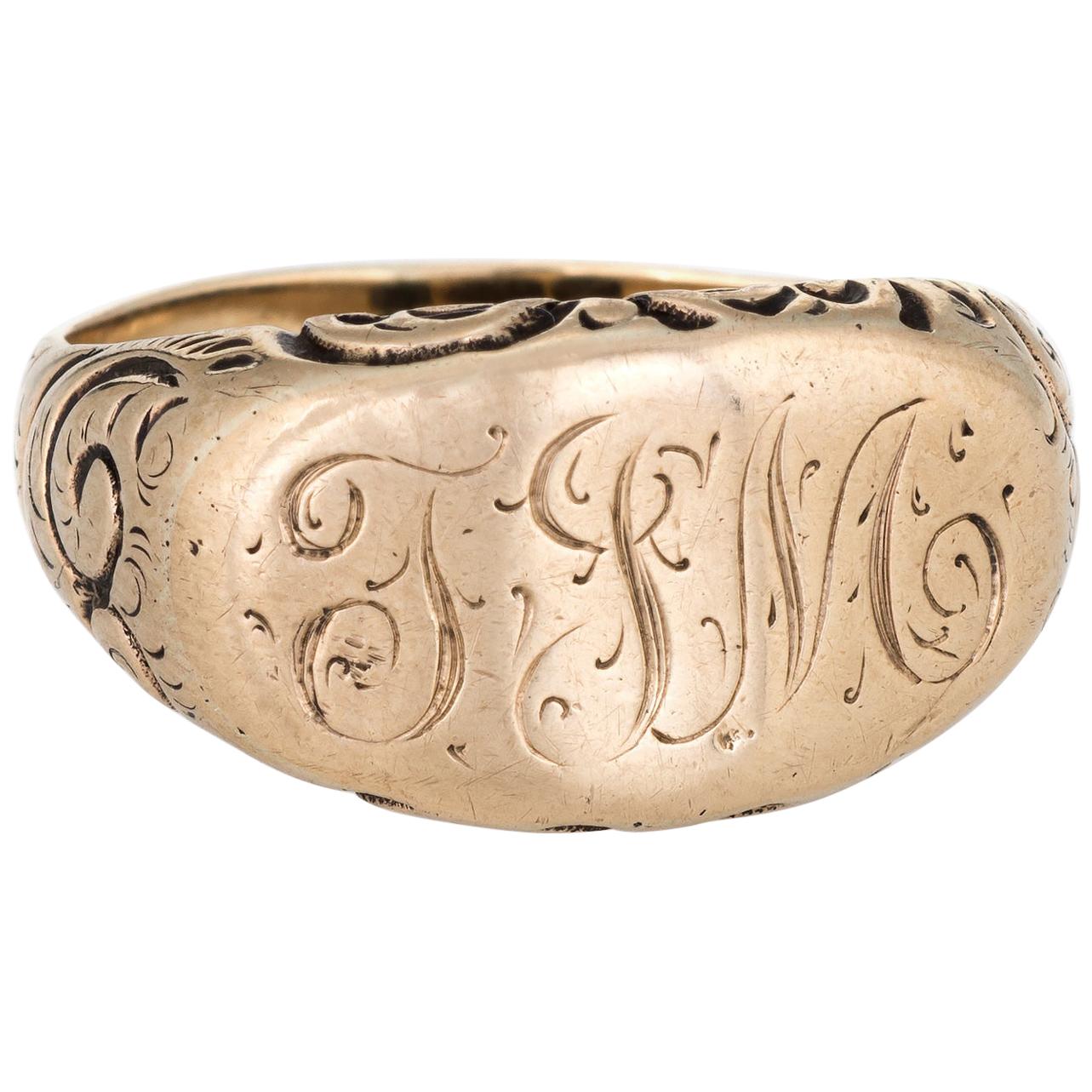 Antique Victorian Signet Ring 10 Karat Yellow Gold East West Initials Vintage