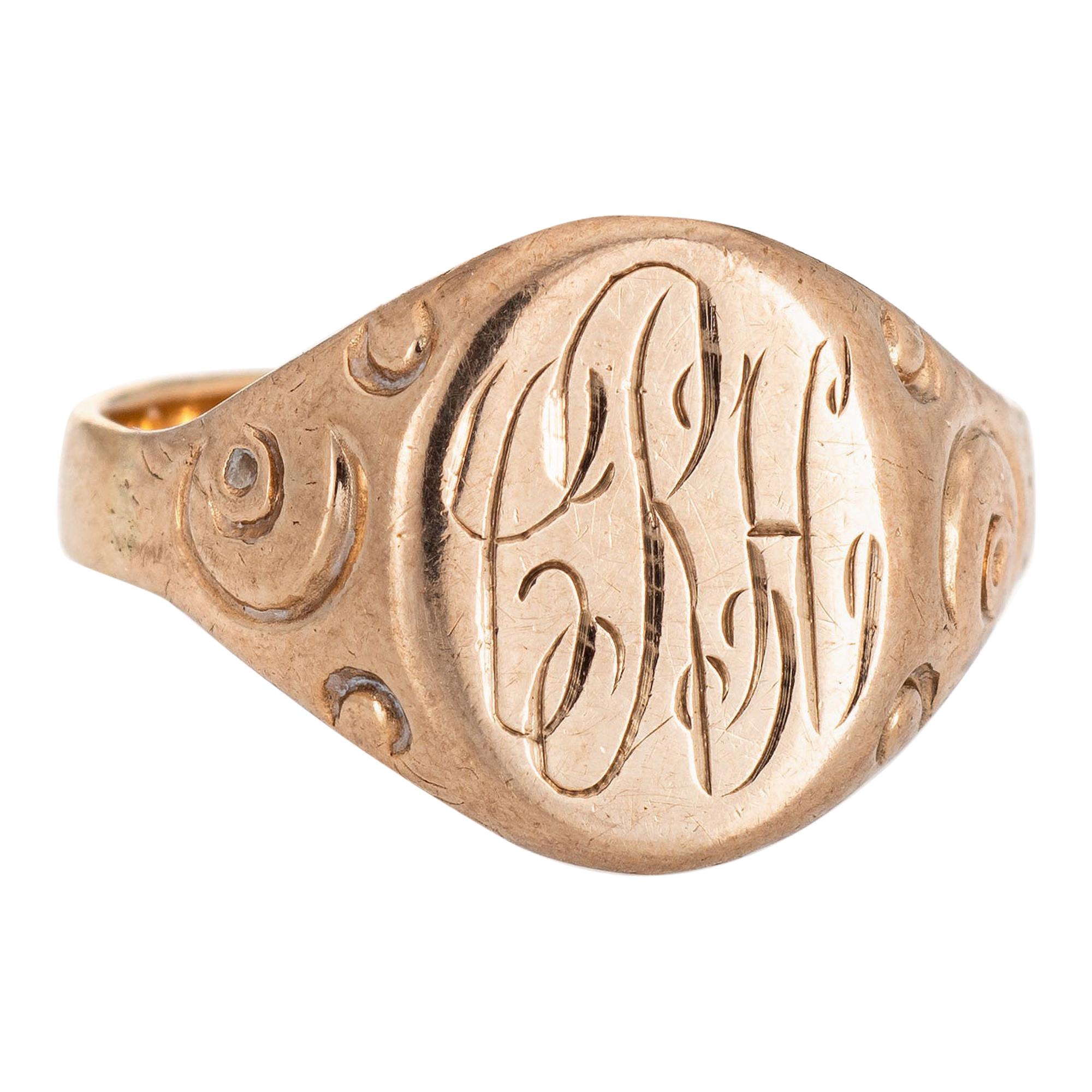 Antique Victorian Signet Ring 14 Karat Rose Gold Vintage Pinky Jewelry Estate