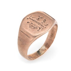 Antique Victorian Signet Ring 9 Karat Rose Gold Vintage Fine Jewelry Old