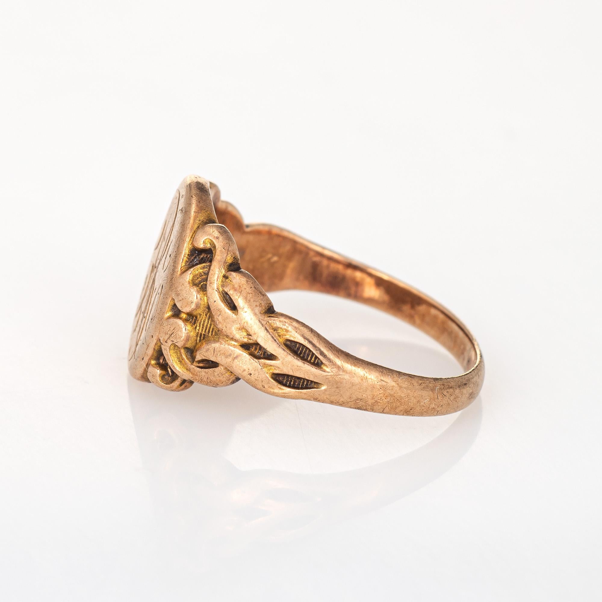 Women's Antique Victorian Signet Ring Vintage 10 Karat Gold Oval Chased Fine Jewelry