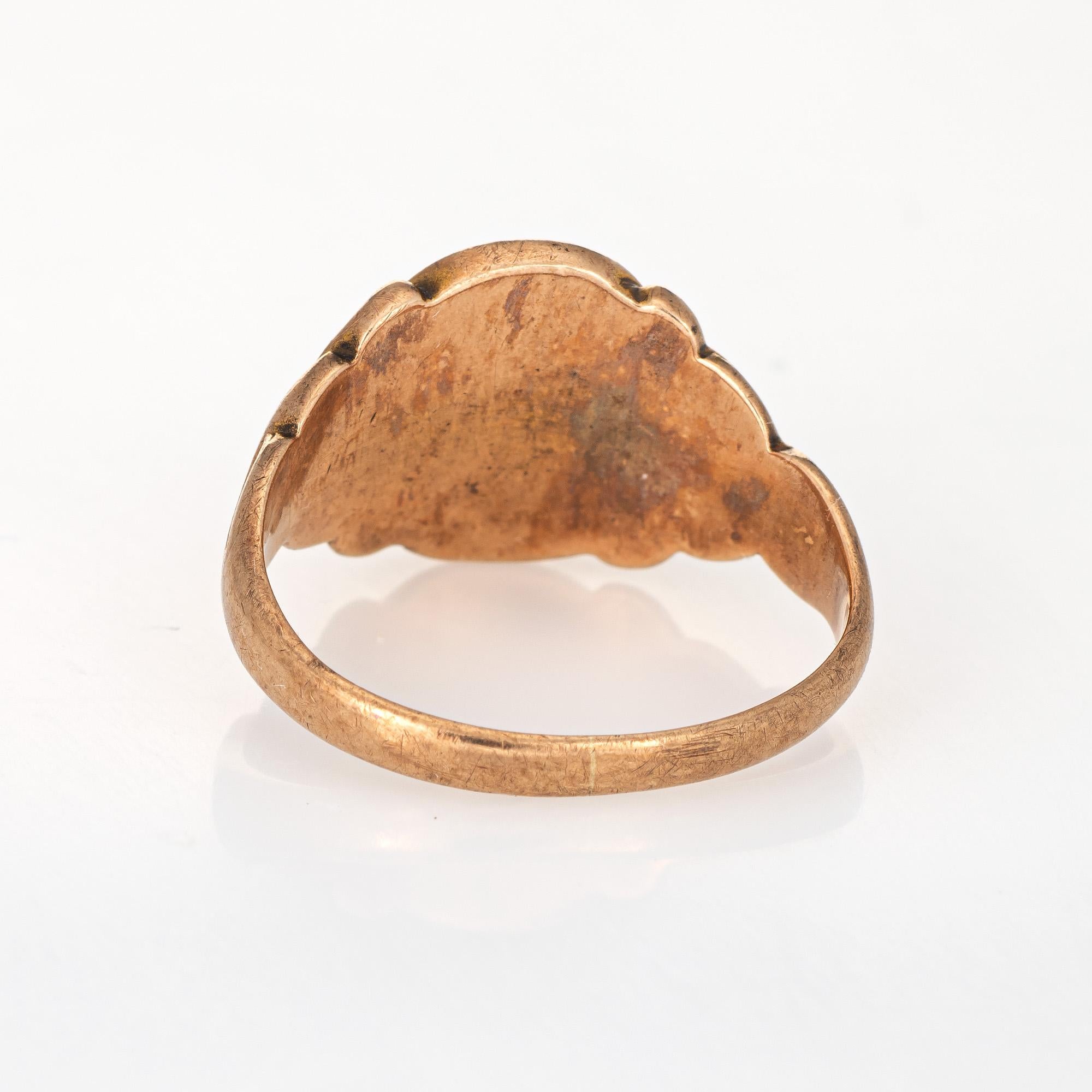 Antique Victorian Signet Ring Vintage 10 Karat Gold Oval Chased Fine Jewelry 1