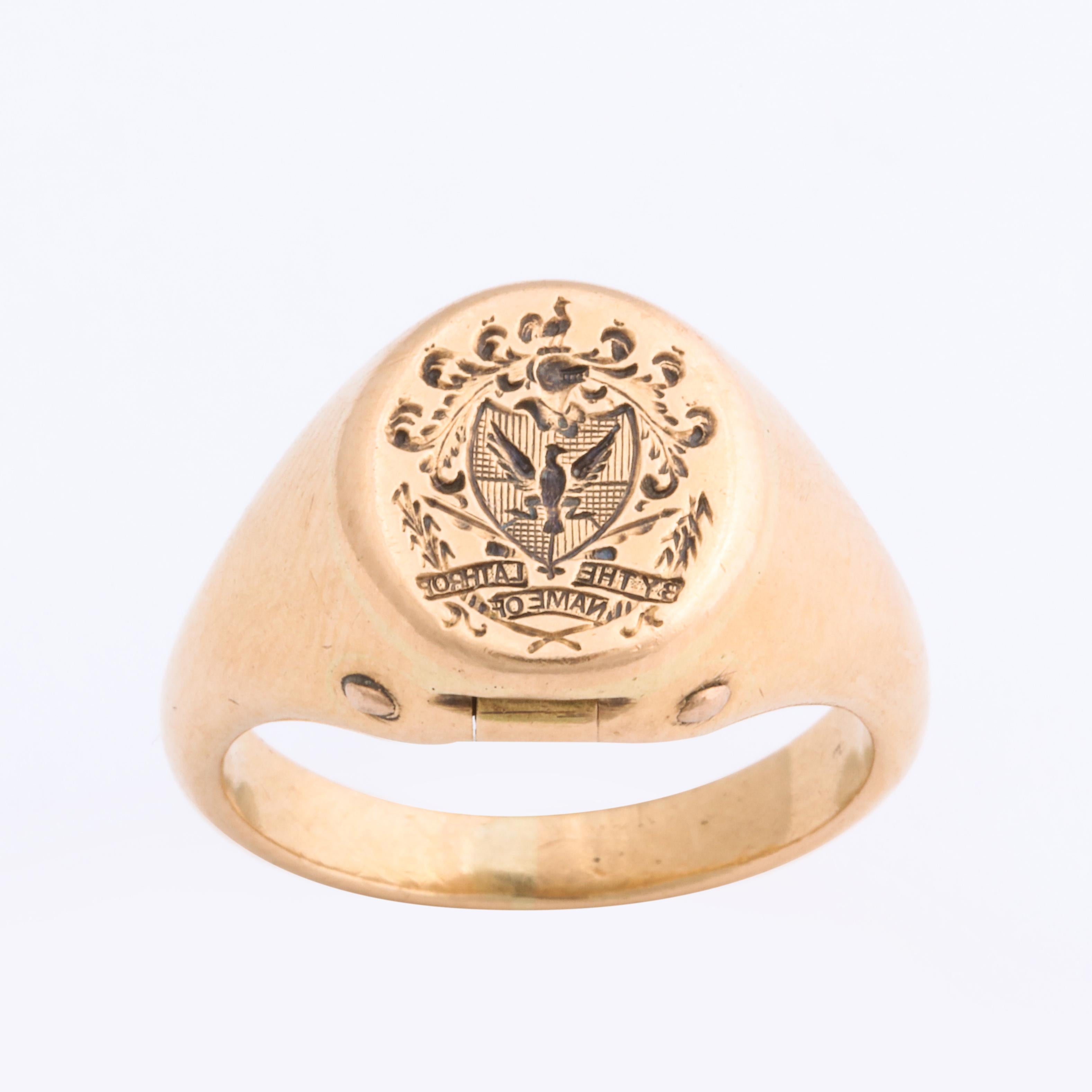 A Victorian 15 Kt signet ring with an intricate crest is a simple oval shape and hides a key on the inside that fits into the frame behind the crest.  The key collapses into the shank and is not felt or seen when worn. What did the key open; a safe,