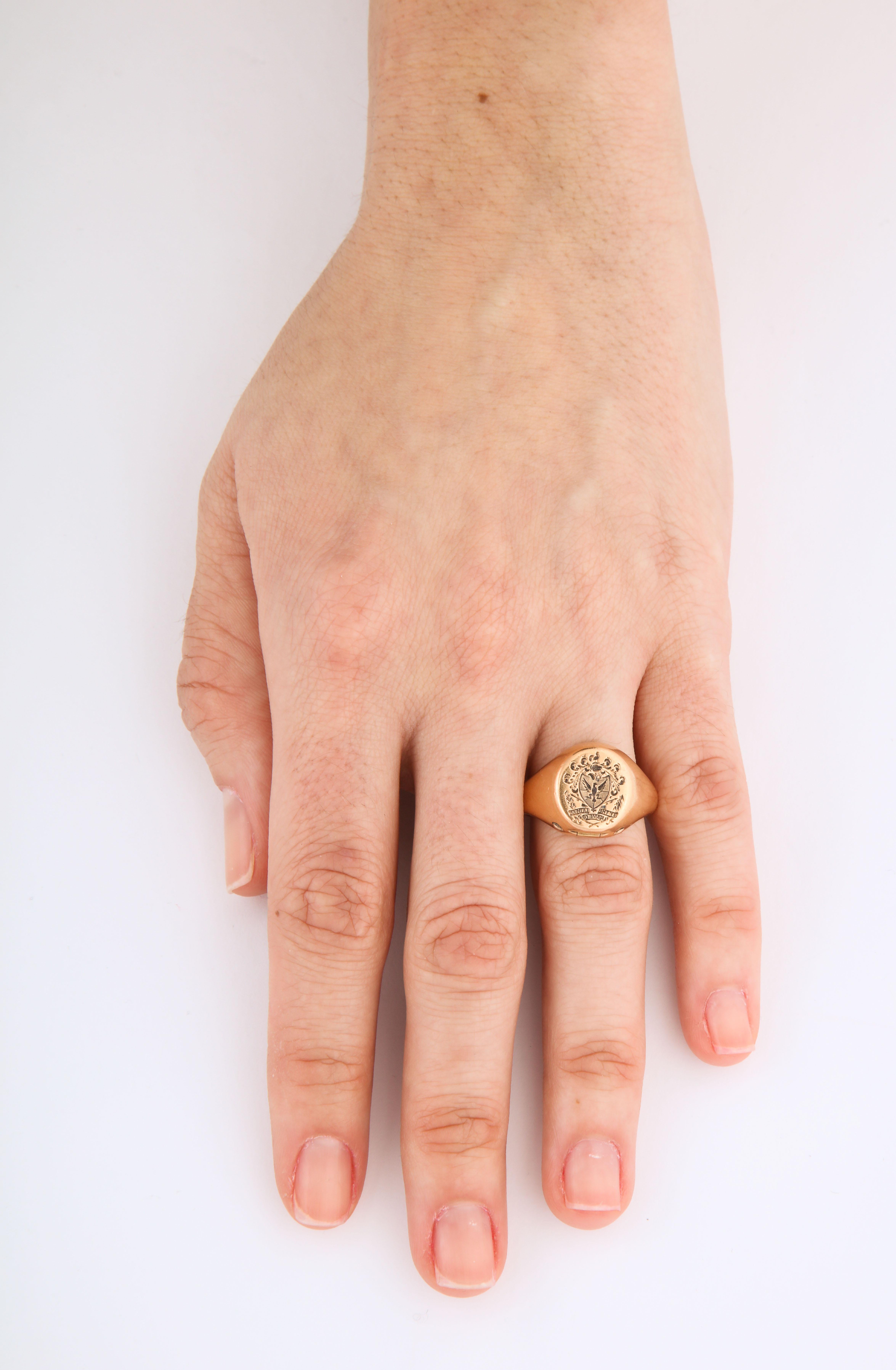 Women's or Men's Antique Victorian Signet Ring with Hidden Key Attached