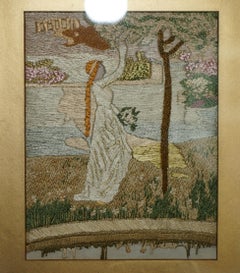 ANTIQUE VICTORIAN SILK & WOOL WORK STUMPWORK STYLE EMBROIDERY TAPESTRY PiCTURE