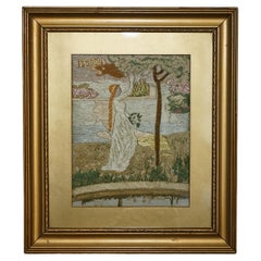 ANTIQUE VICTORIAN SILK & WOOL WORK STUMPWORK STYLE EMBROIDERY TAPESTRY PiCTURE