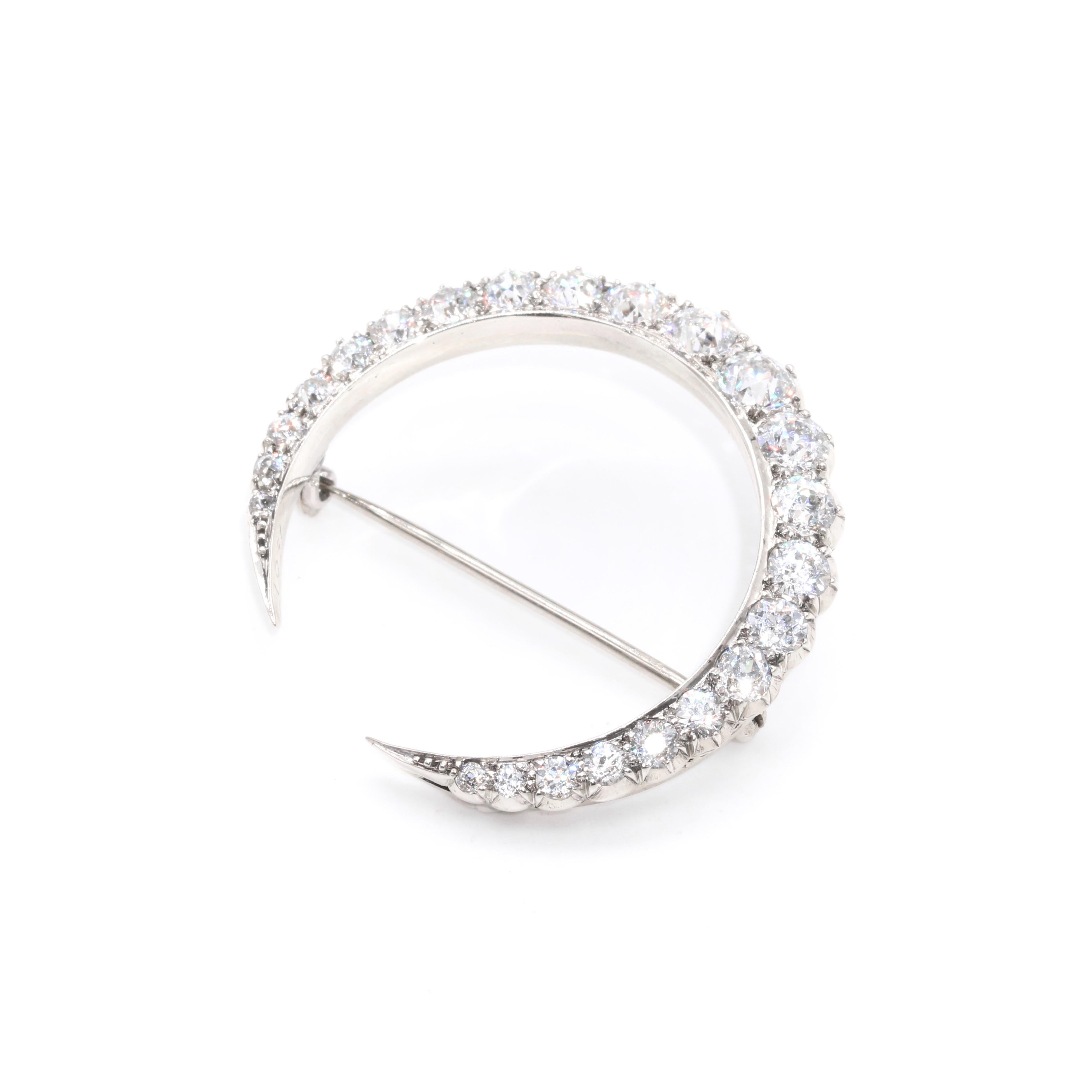 Antique Victorian Silver 4.93ctw Old Cut Diamond Crescent Moon Brooch For Sale 2