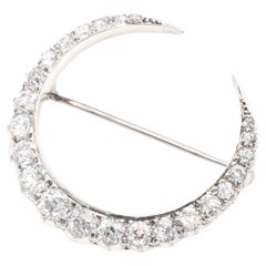 Used Victorian Silver 4.93ctw Old Cut Diamond Crescent Moon Brooch