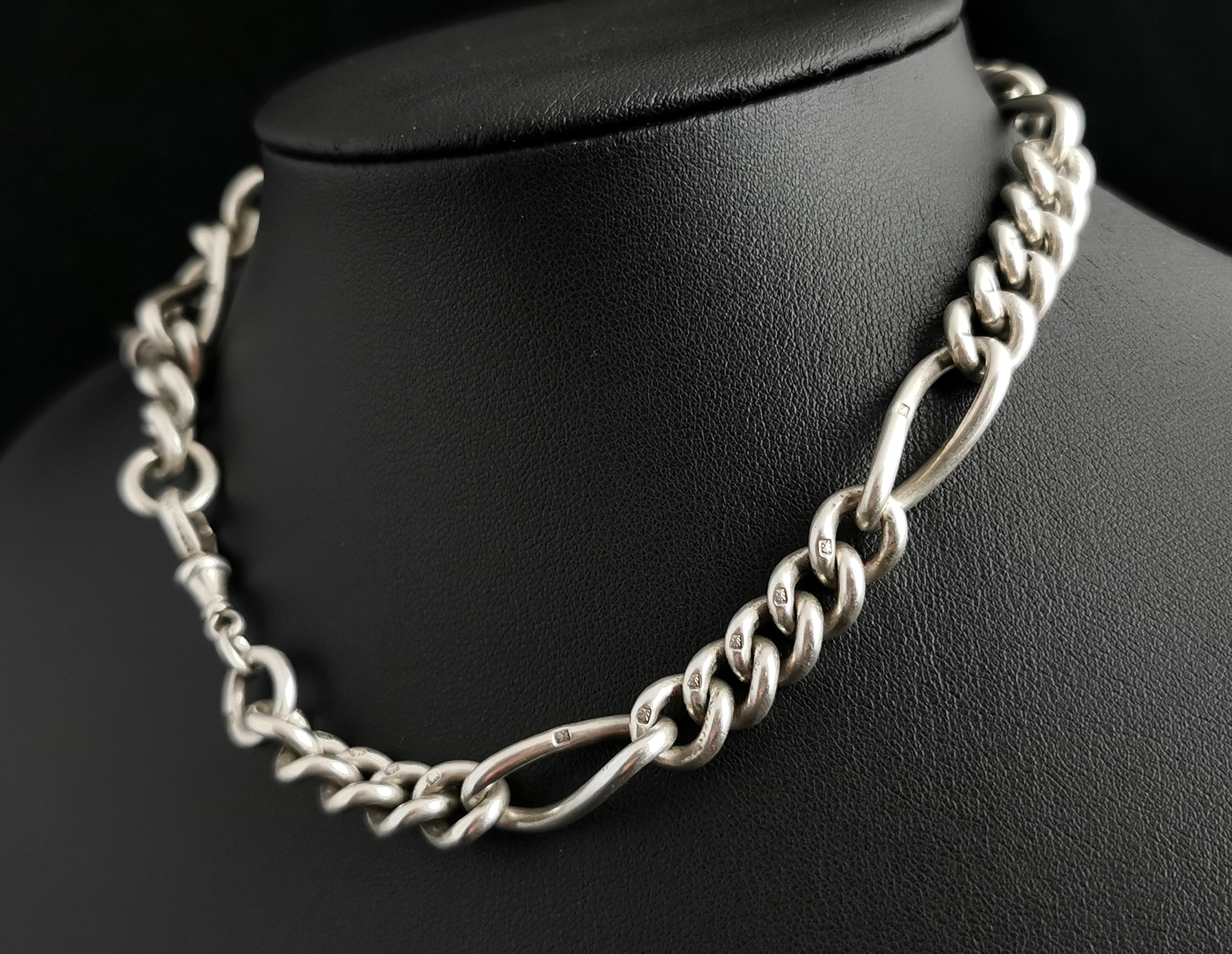 Antique Victorian Silver Albert Chain, Fetter Link, Watch Chain In Fair Condition In NEWARK, GB
