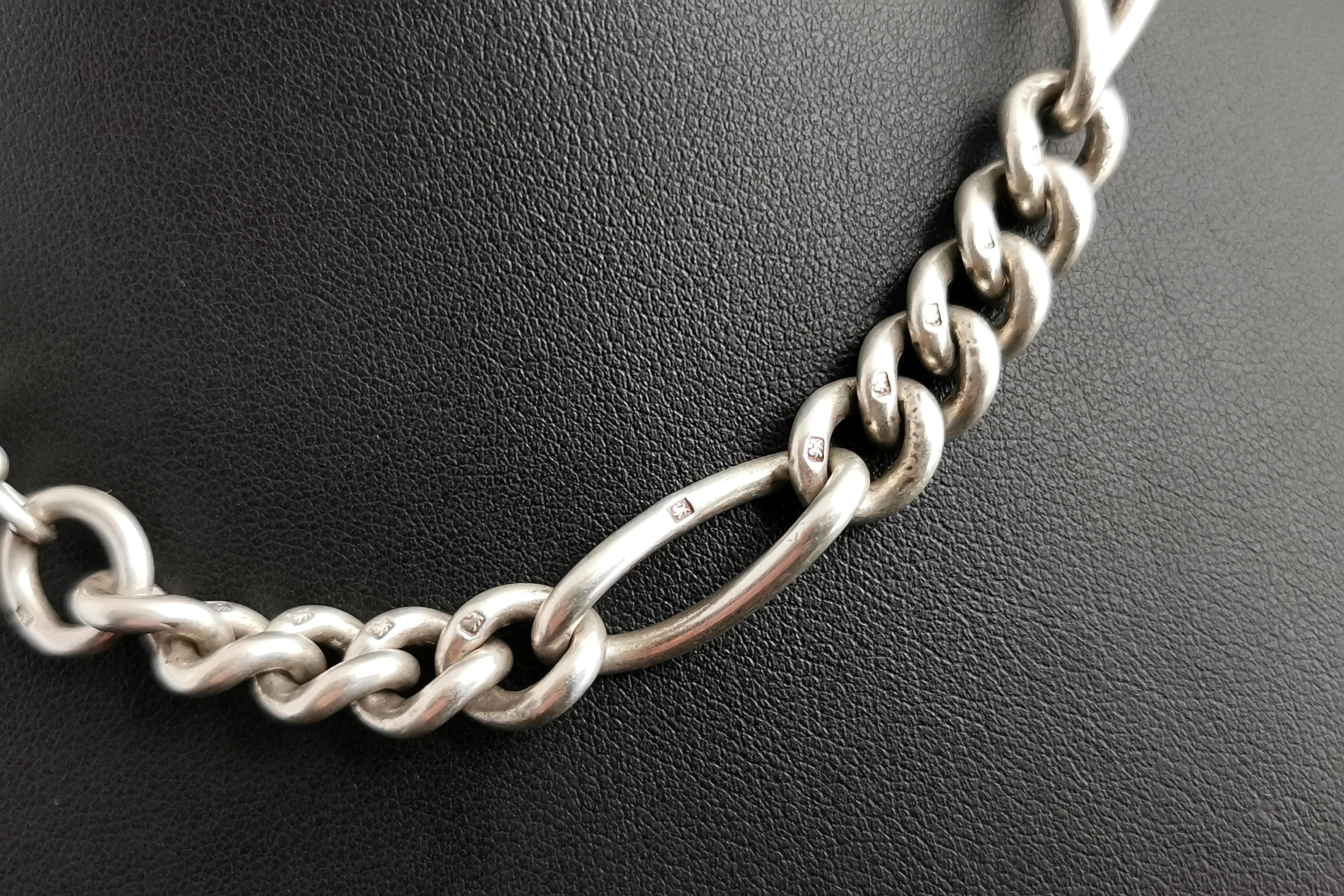 Antique Victorian Silver Albert Chain, Fetter Link, Watch Chain 1