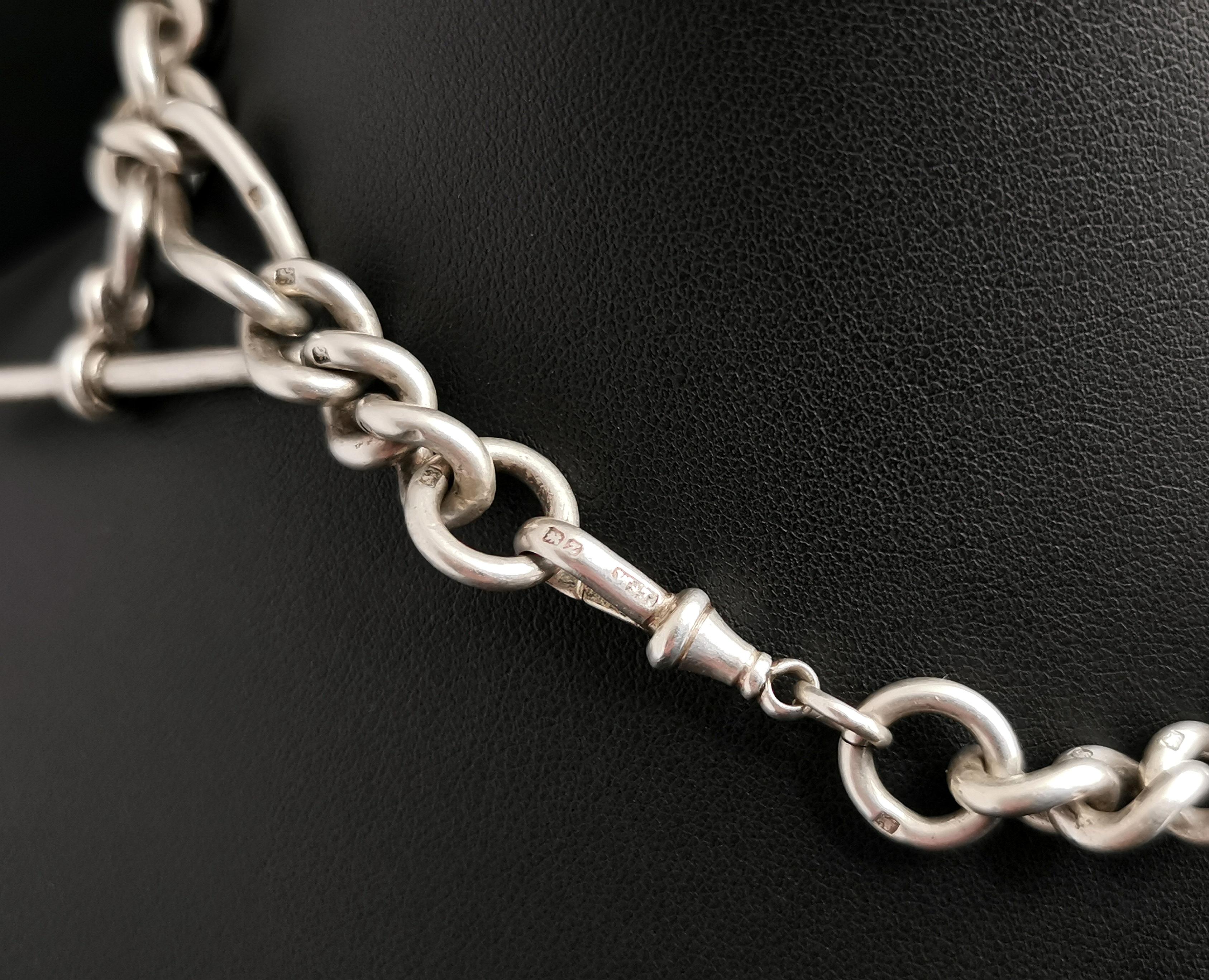 Antique Victorian Silver Albert Chain, Fetter Link, Watch Chain 3
