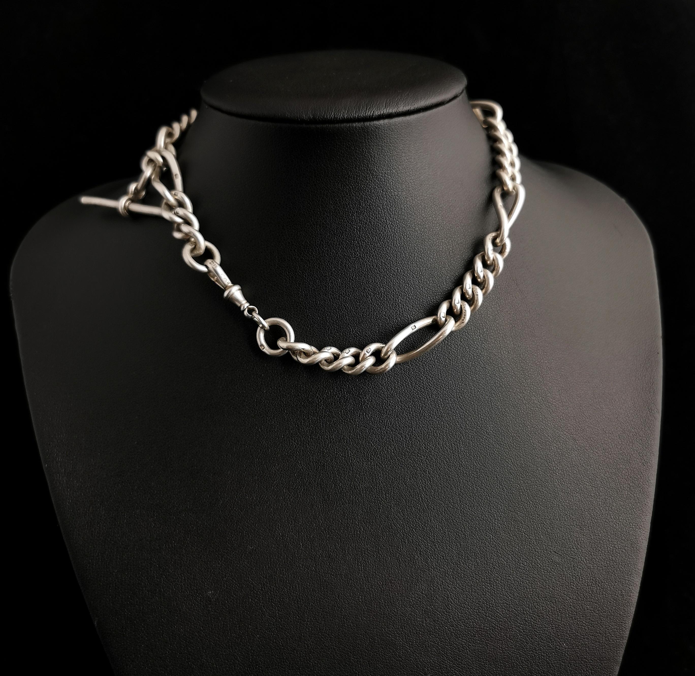 Antique Victorian Silver Albert Chain, Fetter Link, Watch Chain 4