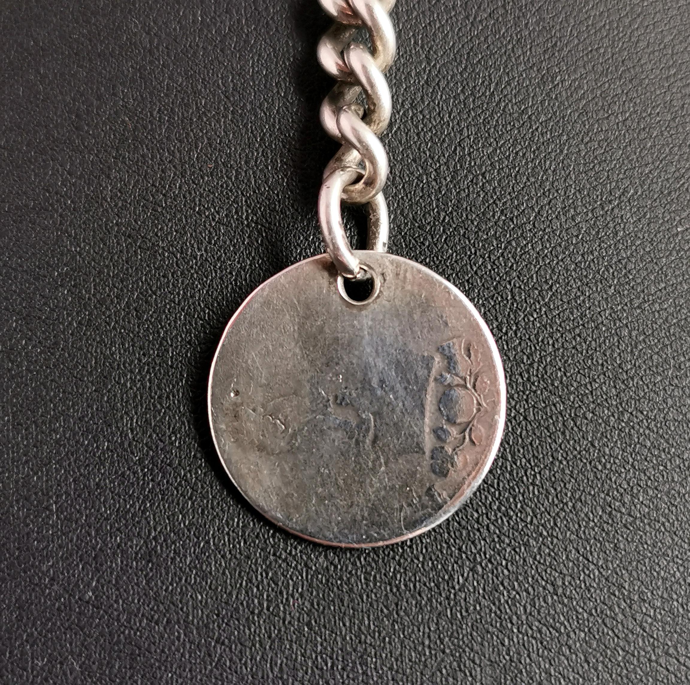Antique Victorian Silver Albert Chain, Heavy Watch Chain, Coin Fob 4