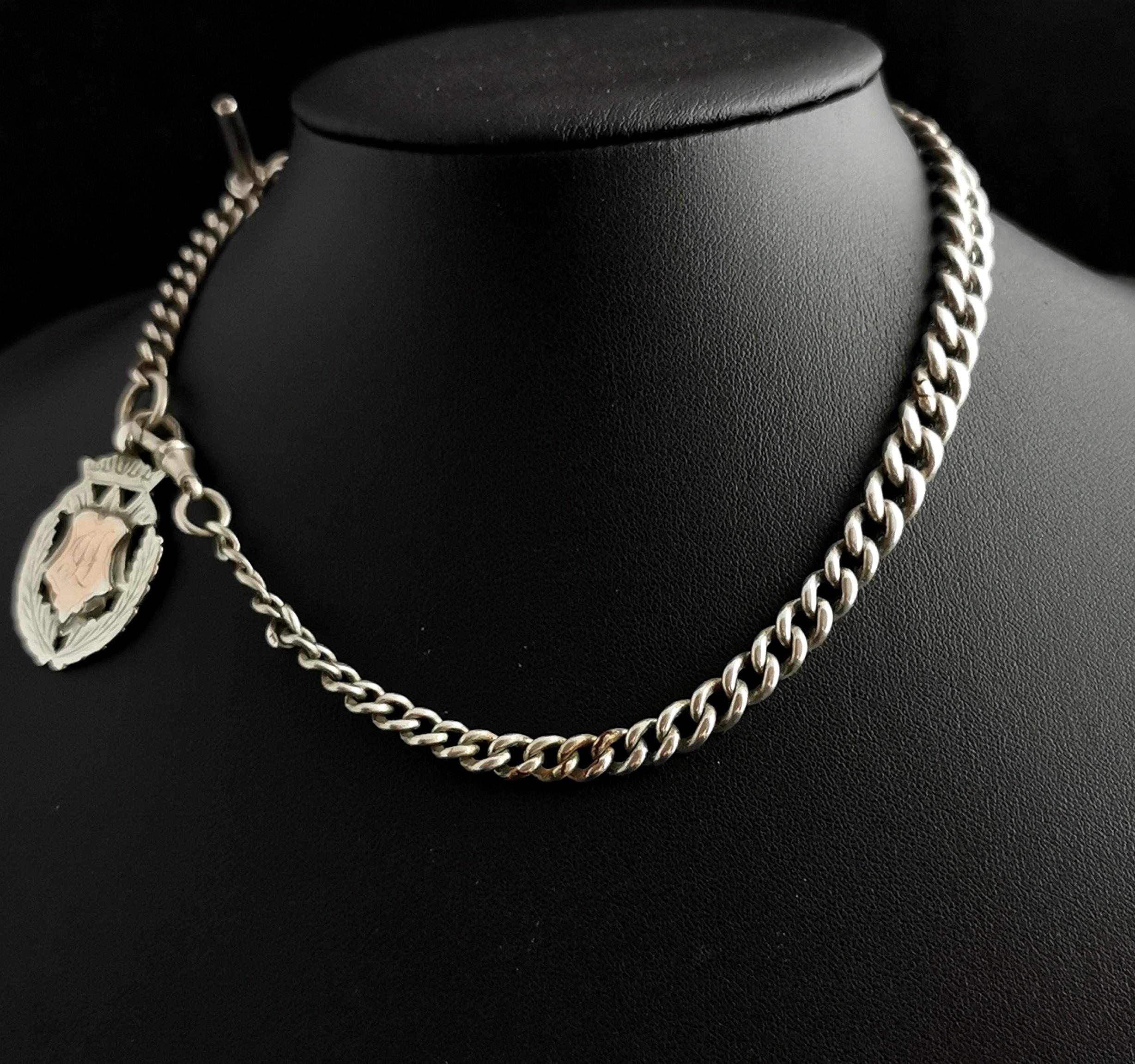 Antique Victorian Silver Albert Chain, Watch Chain, Fob 3
