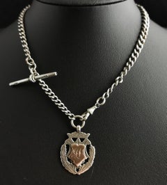 Antique Victorian Silver Albert Chain, Watch Chain, Fob