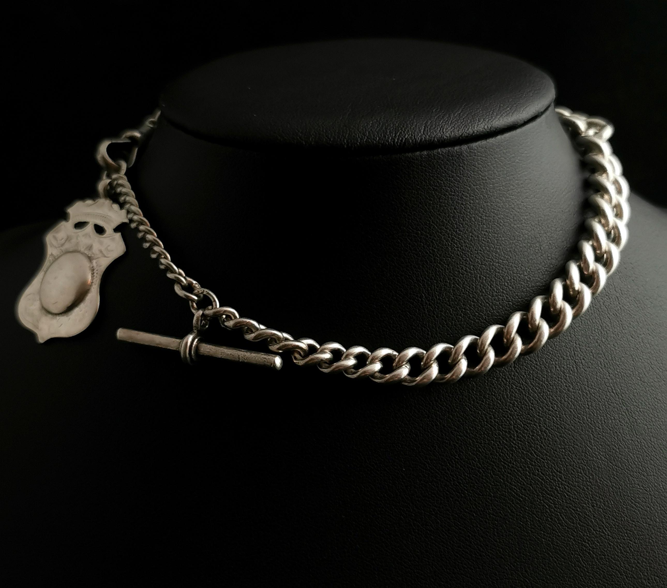 Antique Victorian Silver Albert Chain, Watch Chain, Fob 2