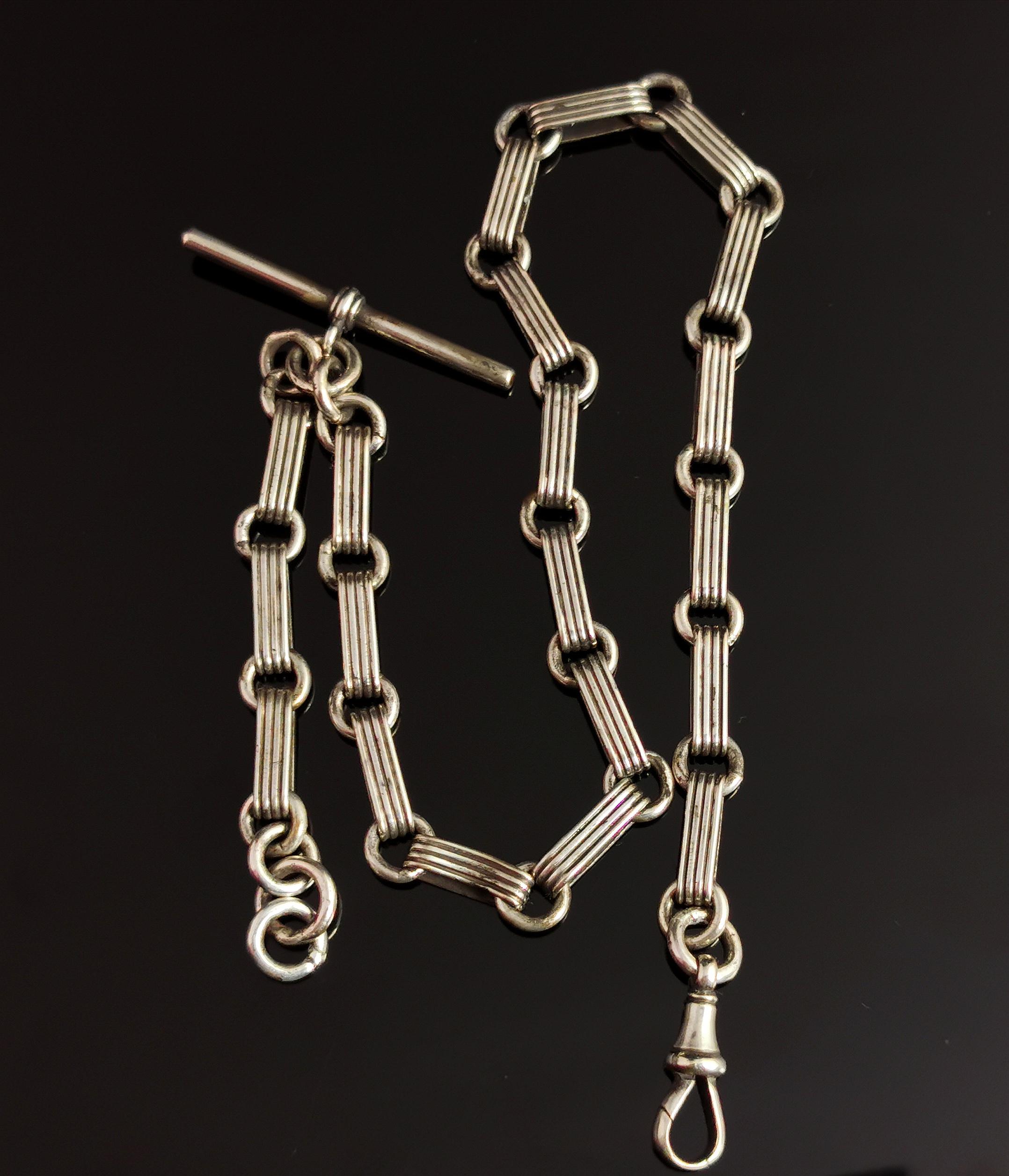 Antique Victorian Silver Albert Chain, Watch Chain, Necklace at 1stDibs