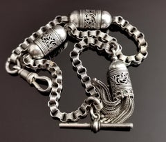 Antique Victorian Silver Albertina Chain, Tassle