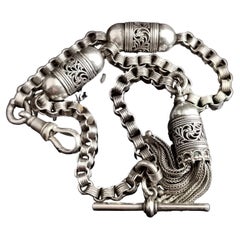 Antique Victorian Silver Albertina Chain, Tassle