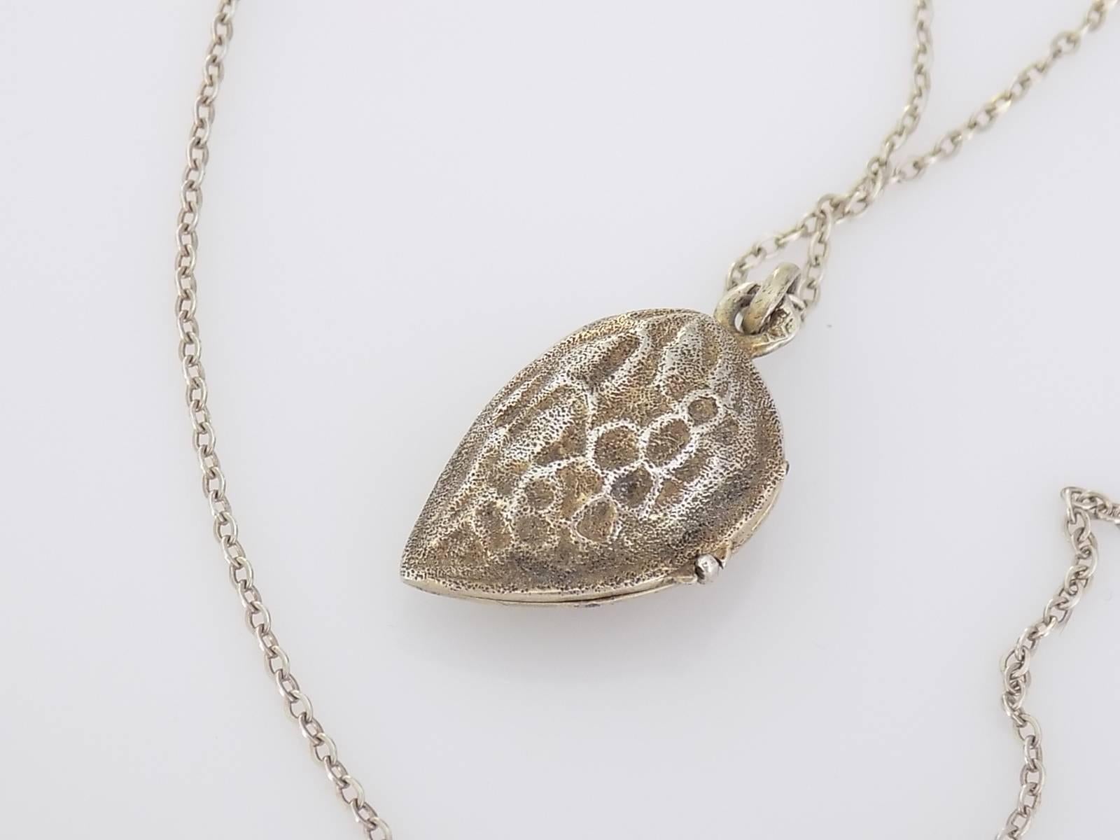 Women's Antique Victorian Silver Almond Locket Pendant on Silver Chain Necklace