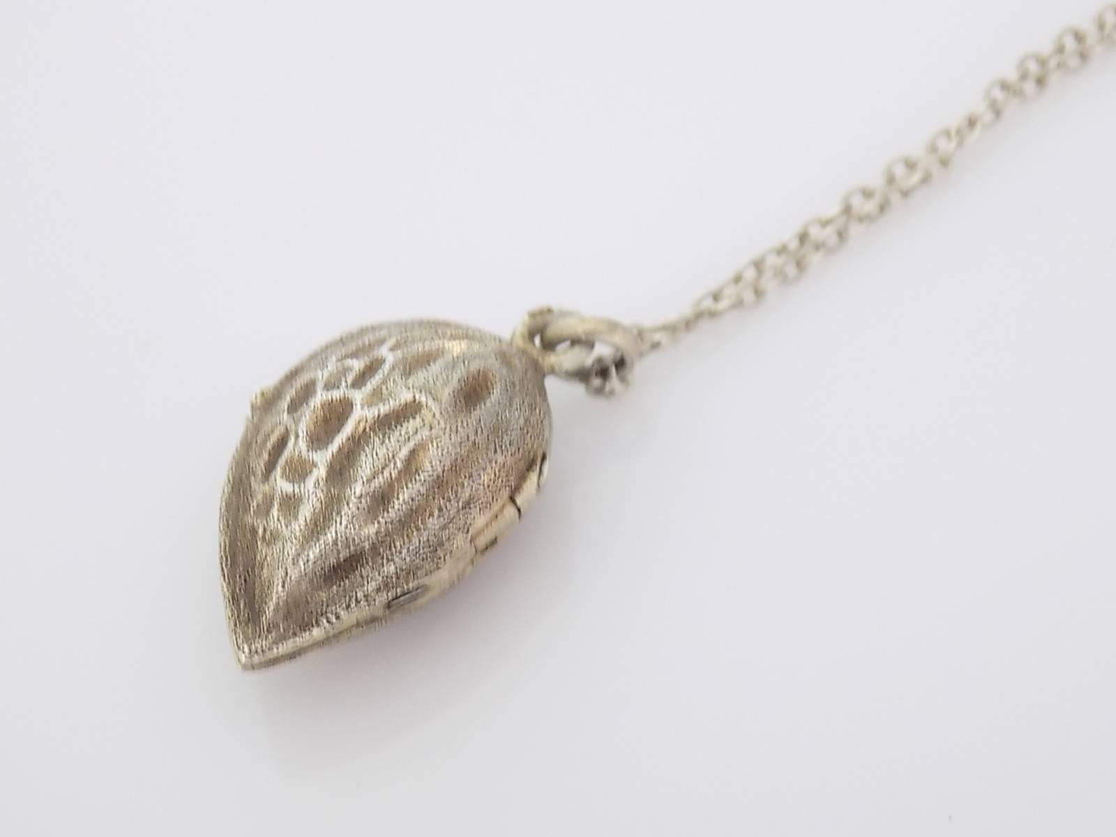 Antique Victorian Silver Almond Locket Pendant on Silver Chain Necklace 1