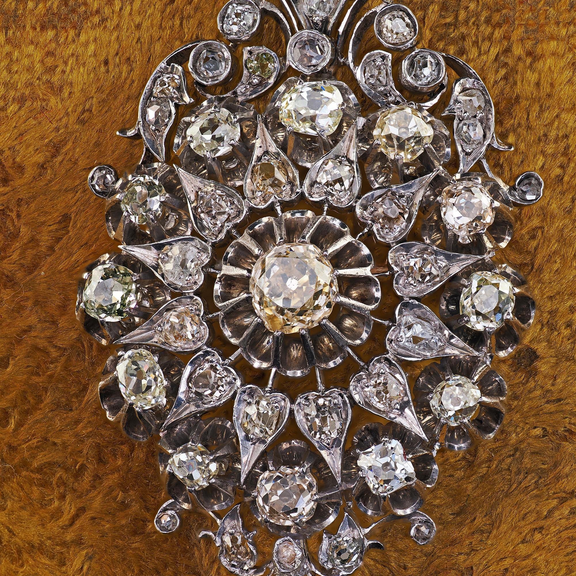 Victorien Épingle et pendentif en argent et or 14K anciens et victoriens, ornés de diamants de la vieille mine en vente