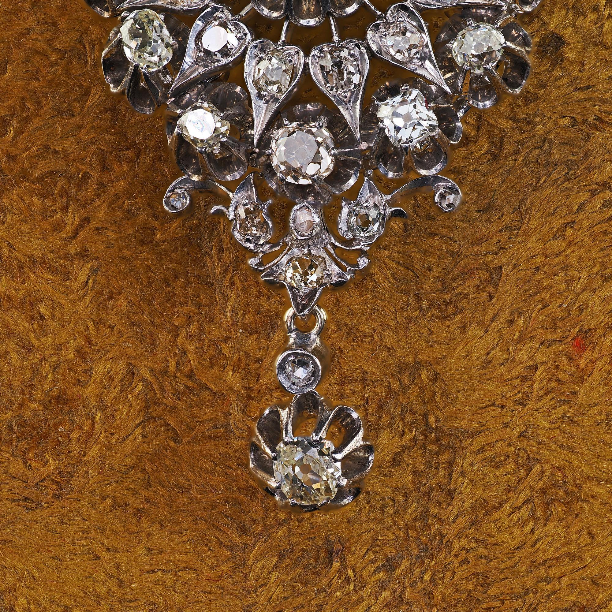 Épingle et pendentif en argent et or 14K anciens et victoriens, ornés de diamants de la vieille mine Bon état - En vente à Great Neck, NY