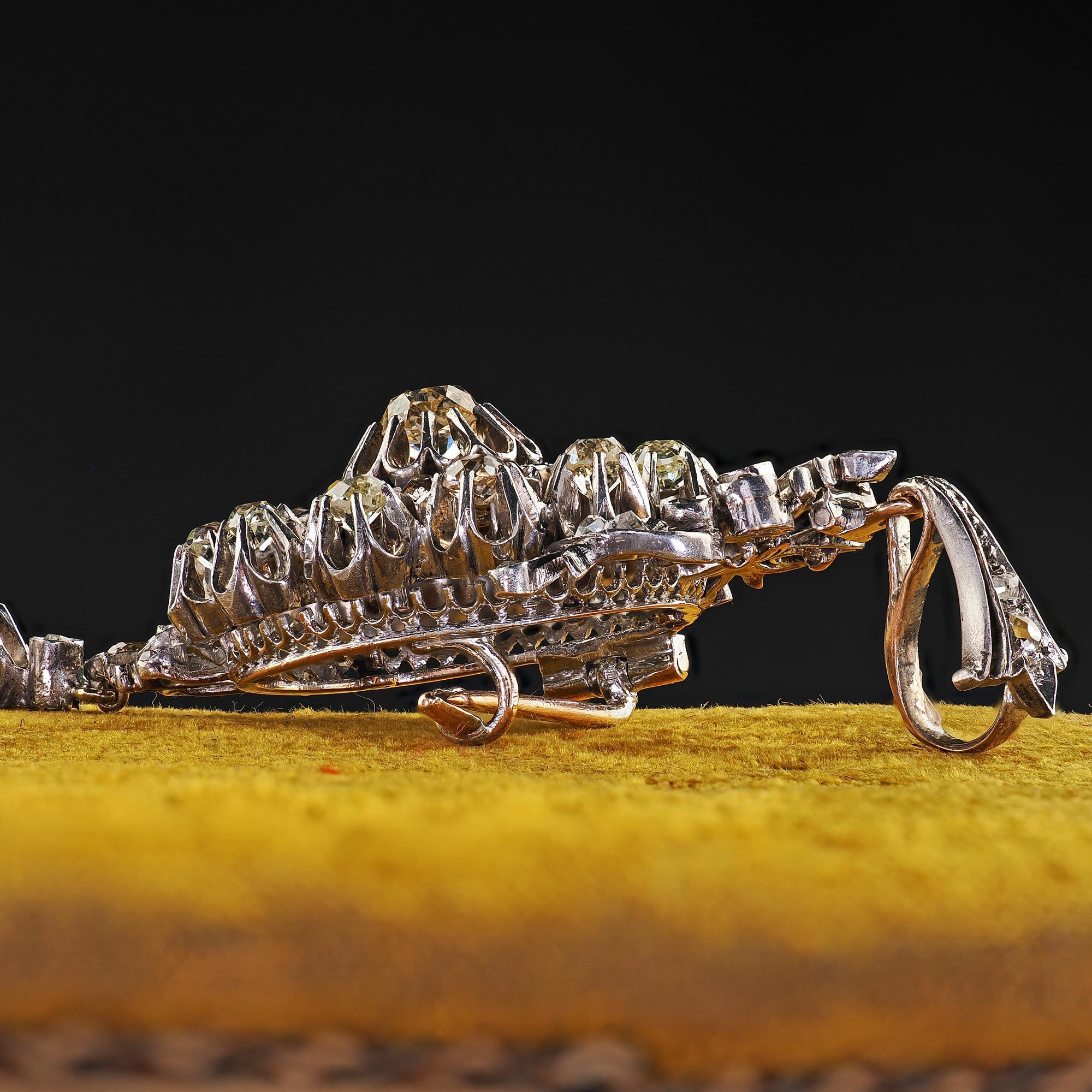 Épingle et pendentif en argent et or 14K anciens et victoriens, ornés de diamants de la vieille mine Pour femmes en vente